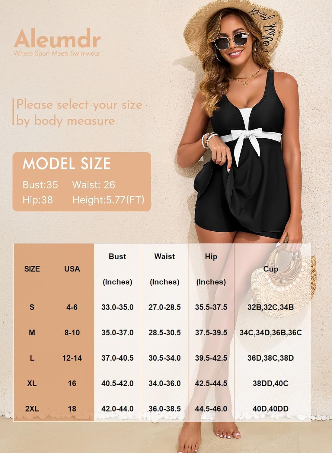 Thumbnail 6 de Aleumdr Women Printed Two-Piece Tankini Swimsuits with Pockets and Tummy Control