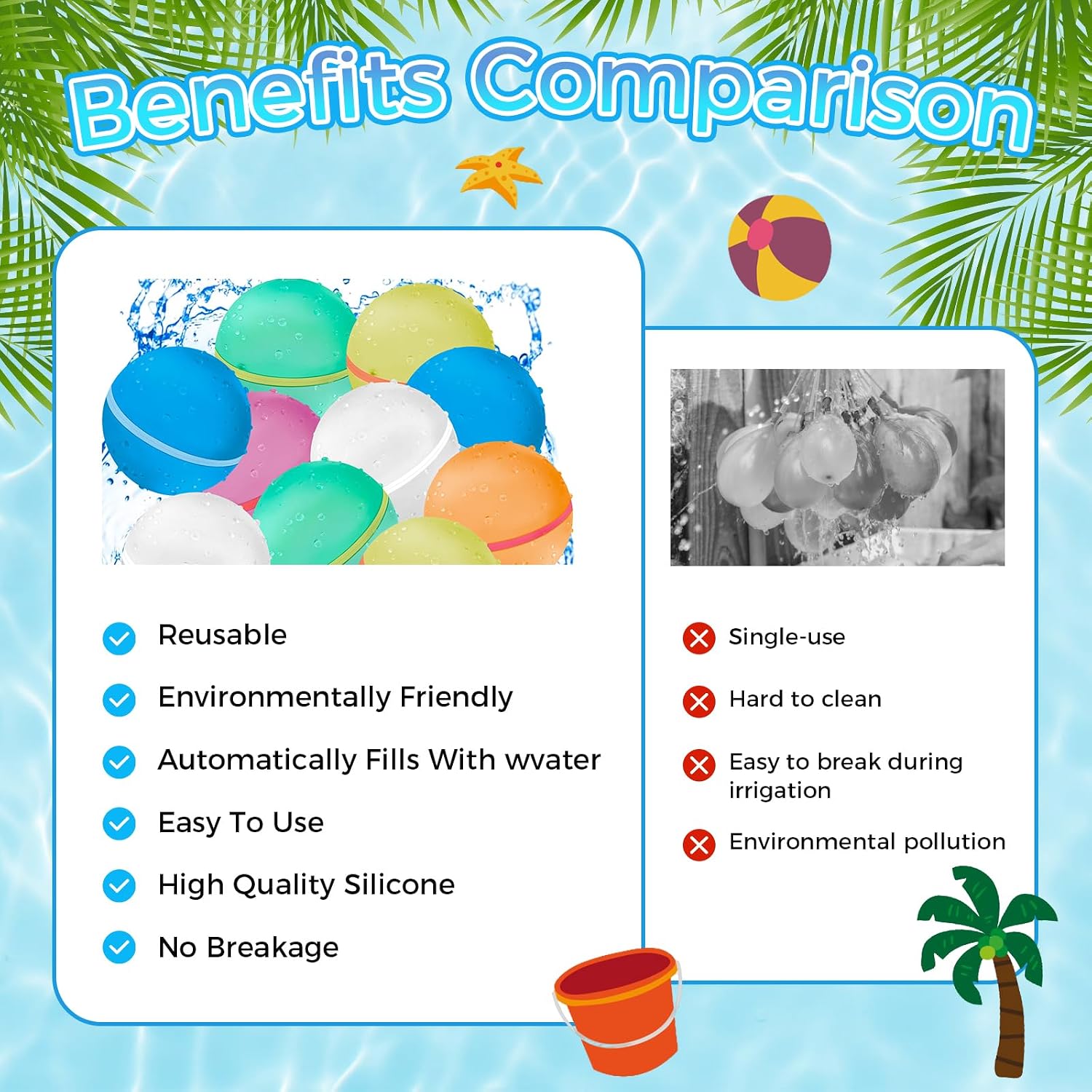 Detalle de CNMTCCO 12PCS Reusable Water Balloons – fast fill magnetic silicone spray balls for pool, beach & parties