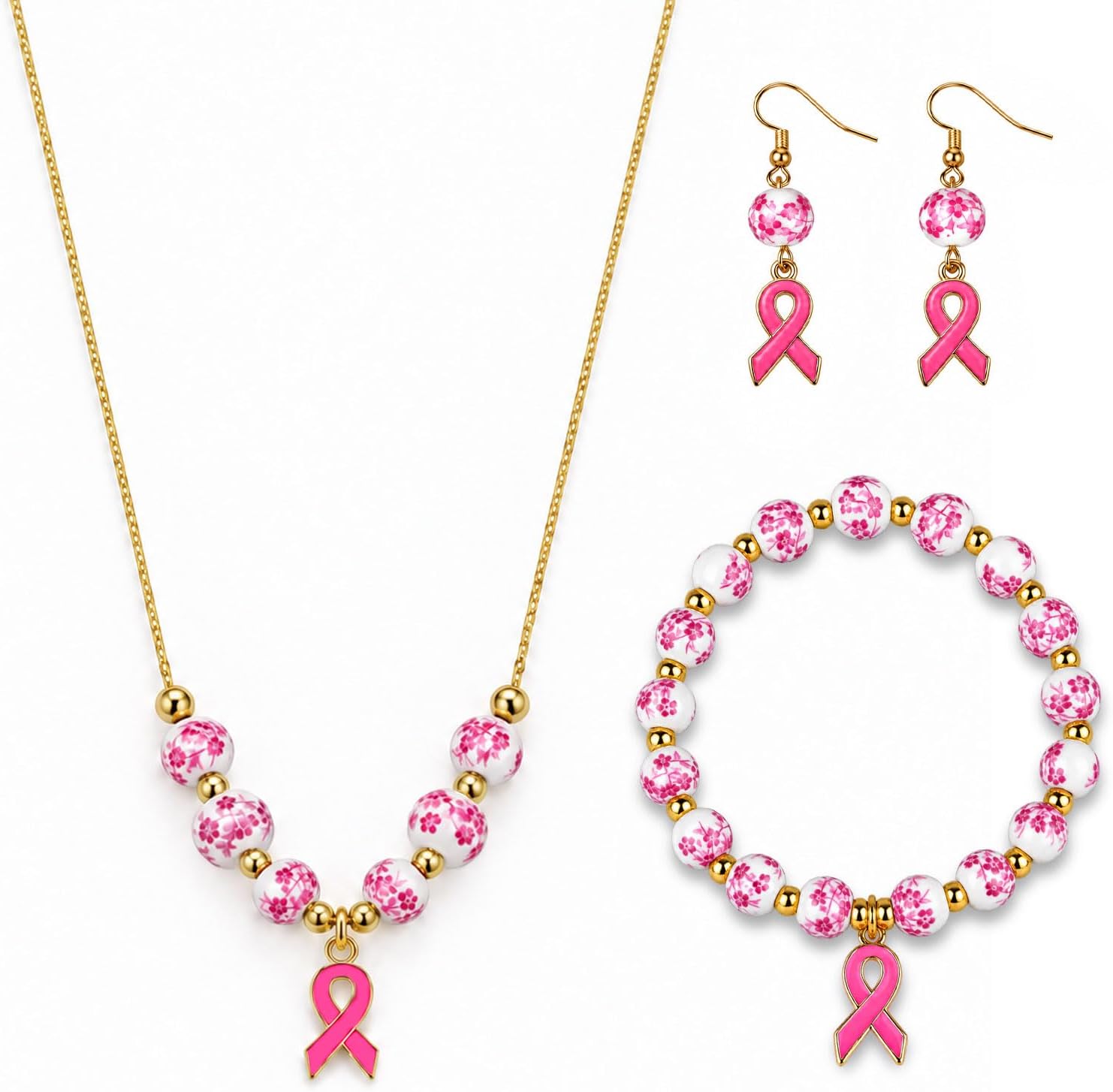 Detalle de Breast Cancer Awareness Bracelet with Ceramic Beads