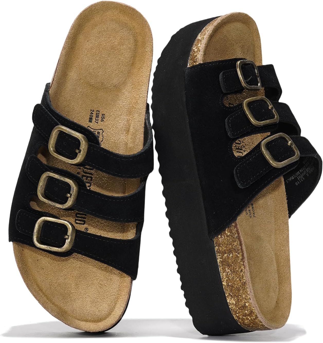 Detalle de Project Cloud 3-Strap Platform Sandals in Genuine Leather for Women (Memory Foam Insole)