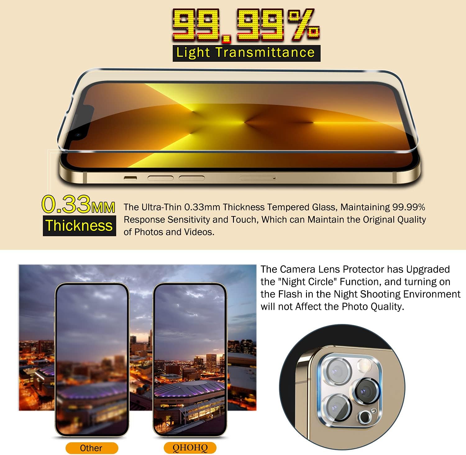Thumbnail 4 de QHOHQ iPhone 13 Pro 6.1-Inch Tempered Glass Screen & Camera Protectors, 9H