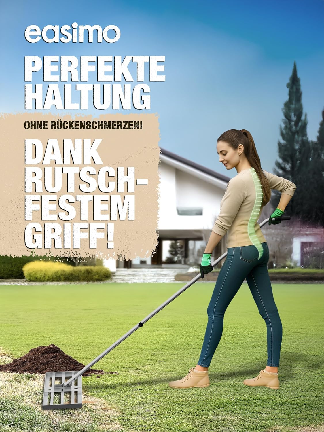 Detalle 2 de easimo Rasen Rakel 80×30 cm – Hochwertige Stahlkonstruktion zur Bodenebenheit und Rasenpflege