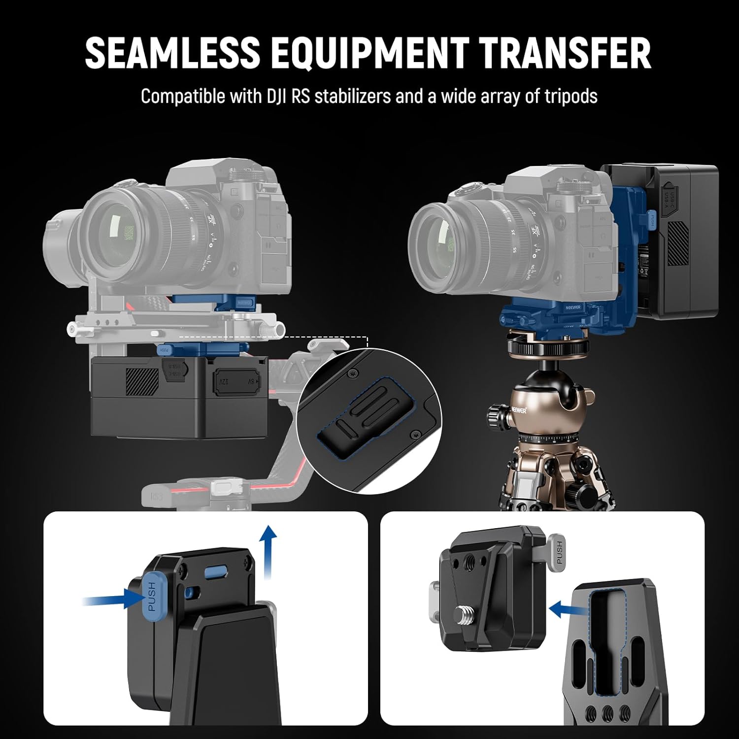 Thumbnail 3 de NEEWER Piastra per Batteria V Mount con guide NATO e base tipo Arca per DJI RS4/RS3/RSC2 e fotocamere SmallRig V Lock (PS016)