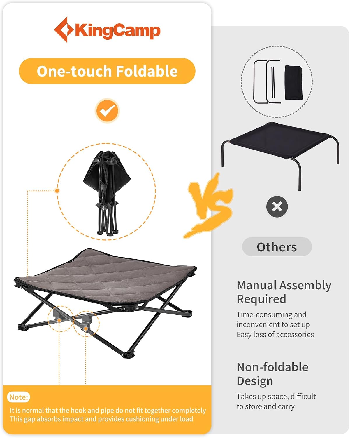 Detalle de KingCamp Raised Dog Bed Outdoor & Indoor (Foldable, Removable Mat) – M up to 60kg