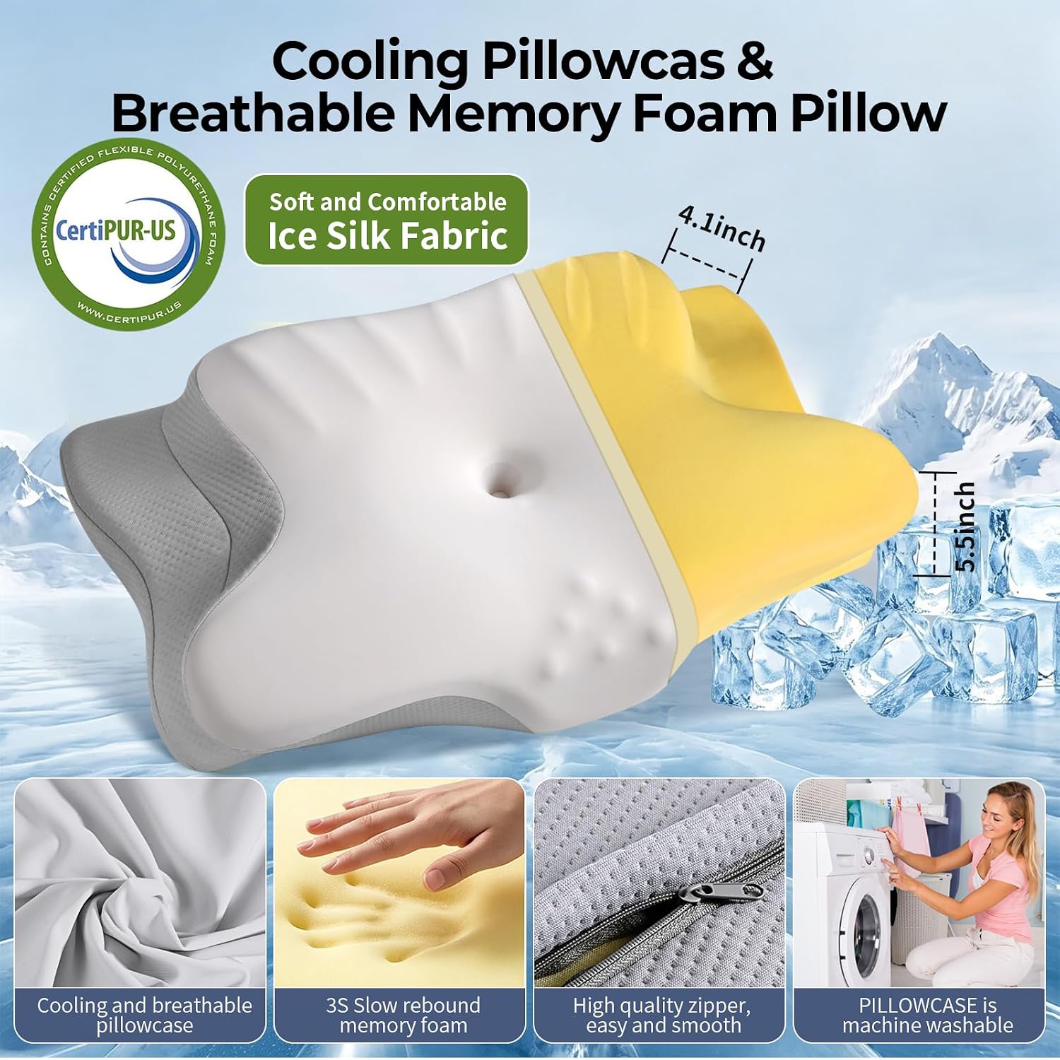 Thumbnail 4 de Ylekto Cervical Neck Pillow for Pain Relief – Two-Height Contour Memory Foam Pillow for Side & Back Sleepers