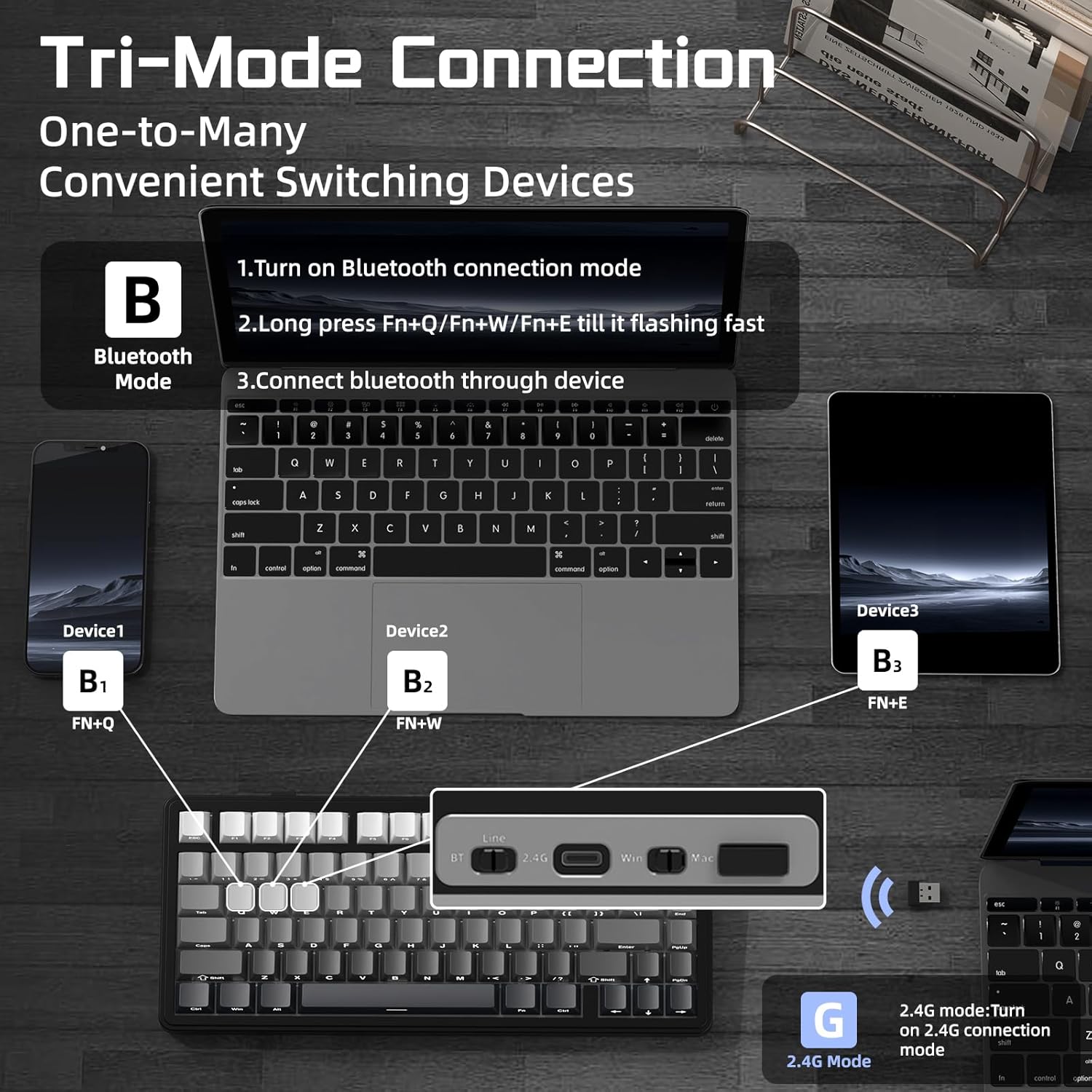 Thumbnail 2 de ATTACK SHARK X85 Gasket Mechanical Keyboard with Knob (75% Tri-Mode) - Black Gradient PBT Keycaps