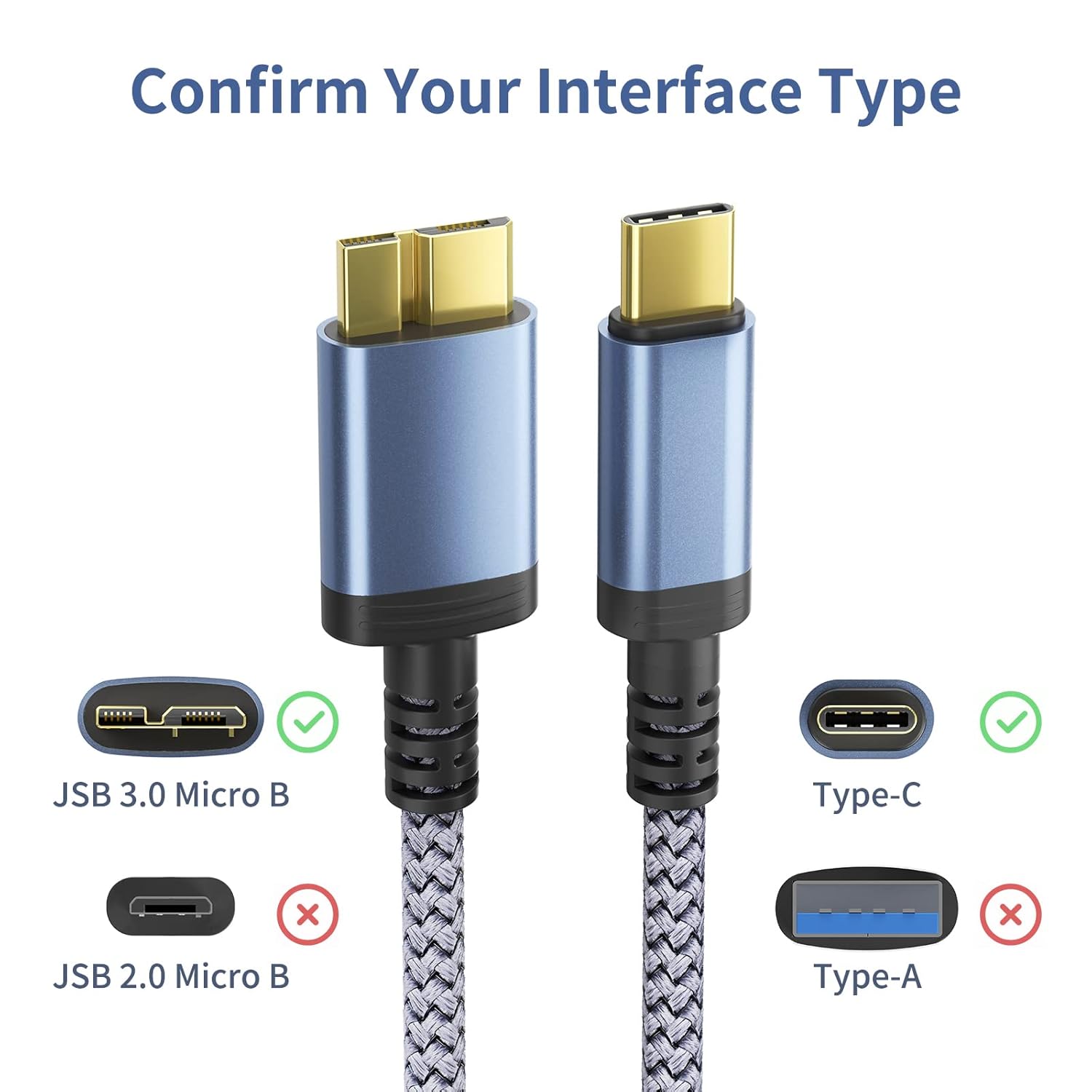 Detalle 2 de USB C to Micro B Drive Cable 0.5m – Type C to USB 3.0 Micro-B for Portable External Hard Drives