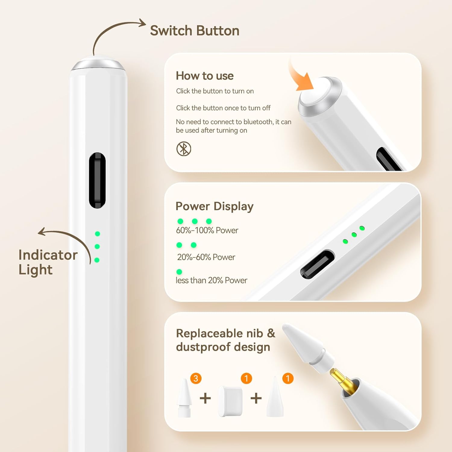 Detalle 2 de HSTT Pencil for iPad 2X fast charging stylus