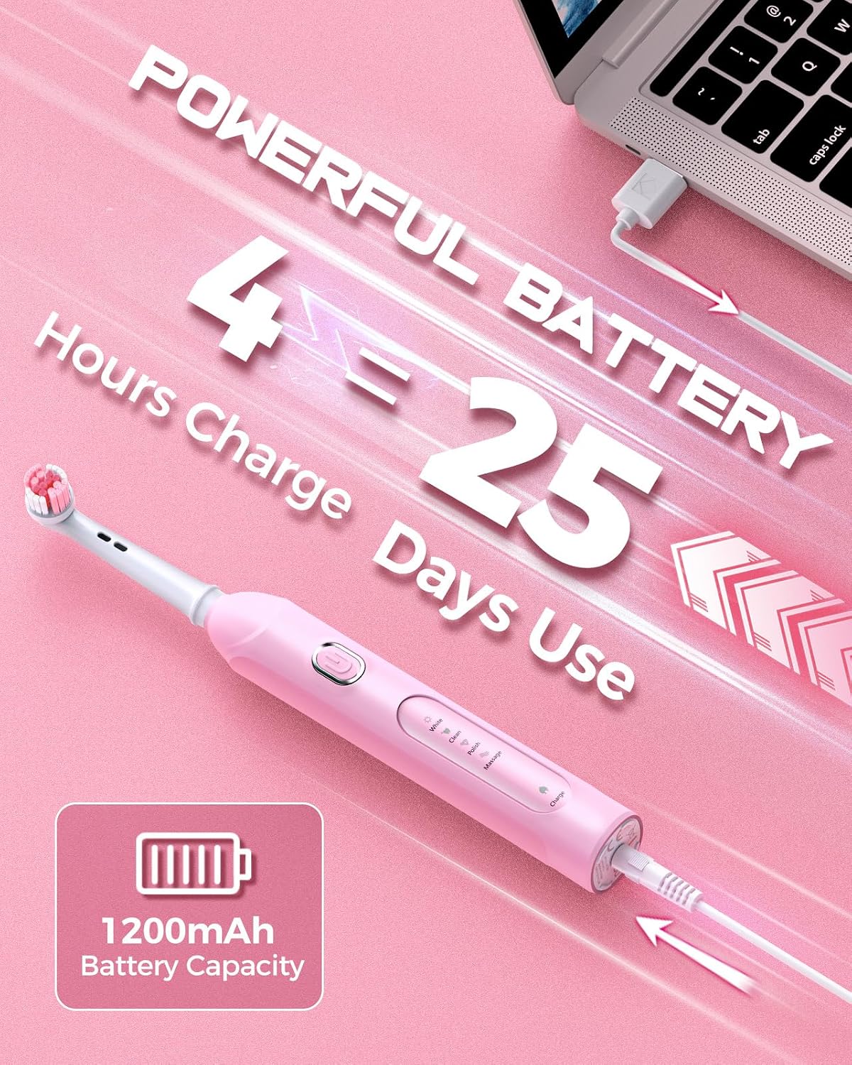Thumbnail 6 de Rotating Electric Toothbrush with 8 Brush Heads 25‑Day Battery