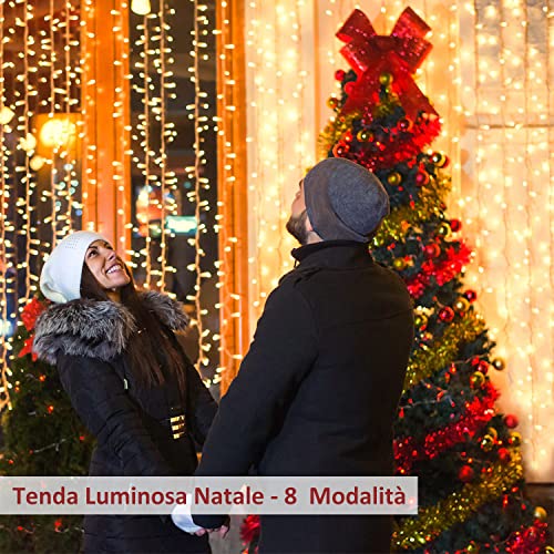 Detalle de Zorela 600 LED 6Mx3M Tenda Luminosa Natale IP44: luci di Natale impermeabili, esterno/interno, 8 modalità