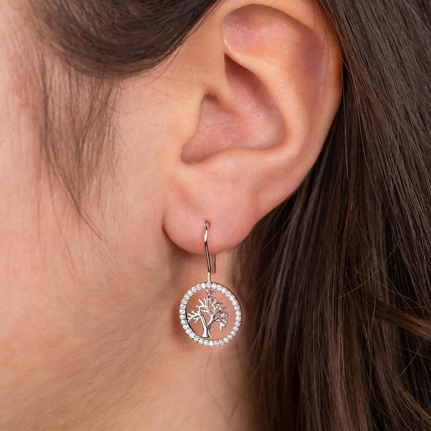 Detalle 2 de Engelsrufer Damen Ohrhänger Lebensbaum aus vergoldetem Sterling Silber mit 68 weißen Zirkonia