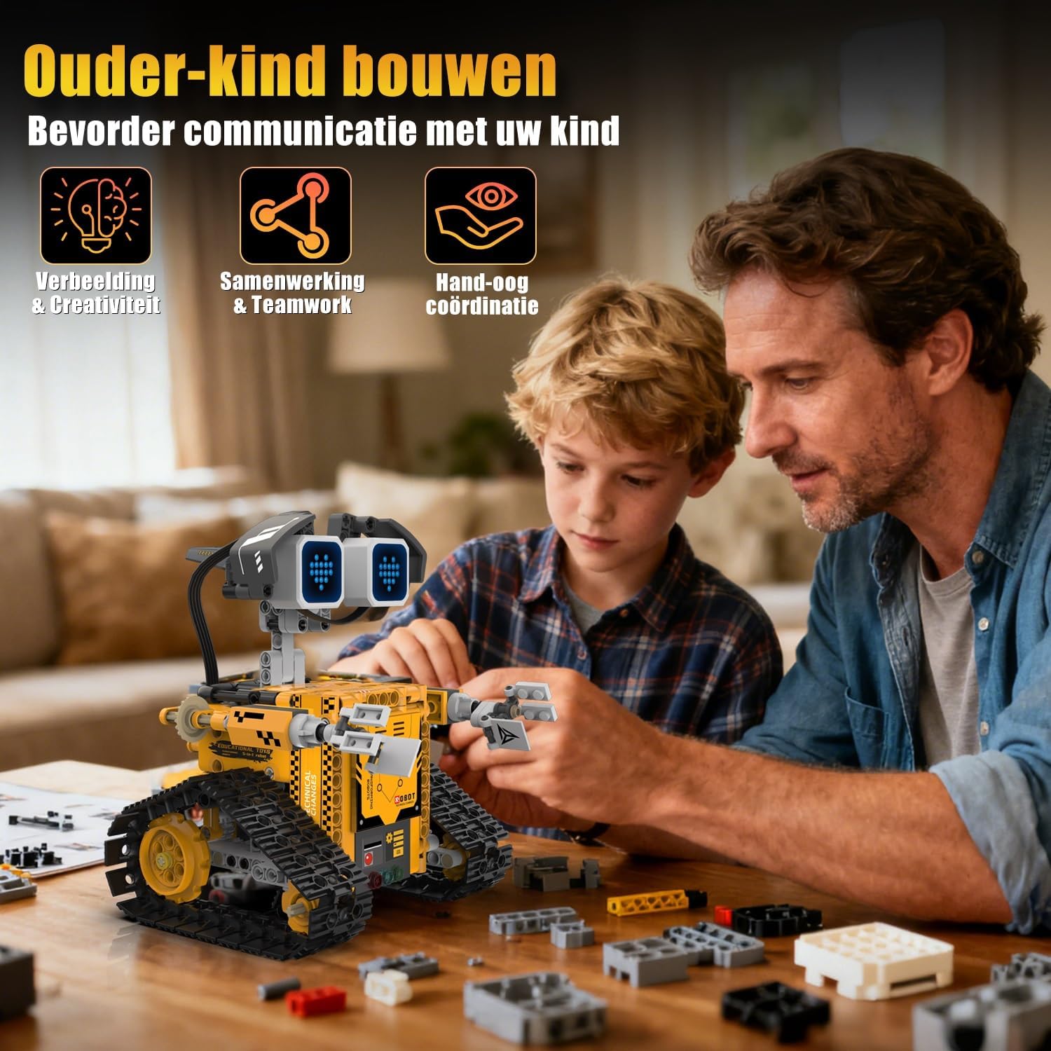 Detalle de PENGBU RC K96228 5-in-1 bouwrobot met app, afstandsbediening en 16 led-uitdrukkingen