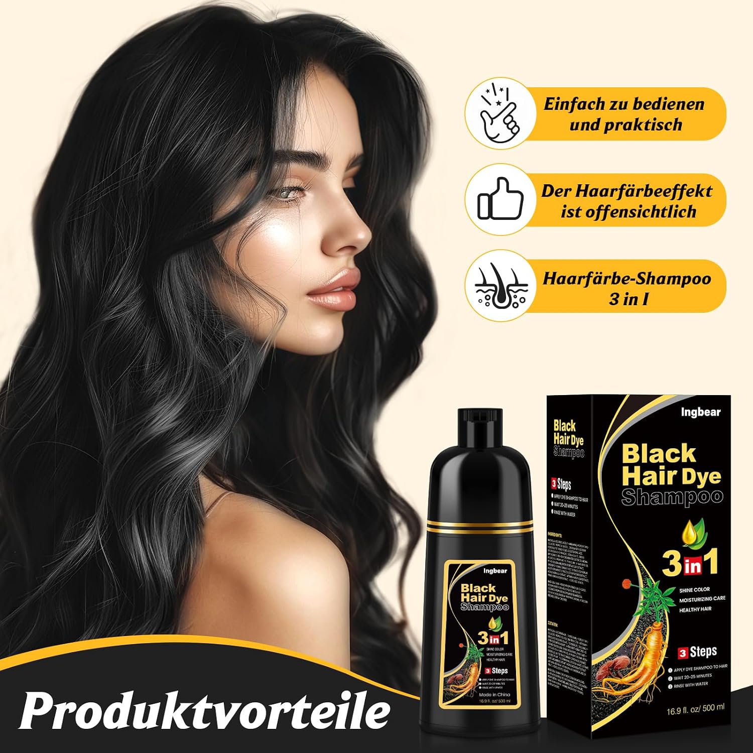 Detalle 2 de Schwarzes Haarfärbeshampoo 3-in-1 500 ml