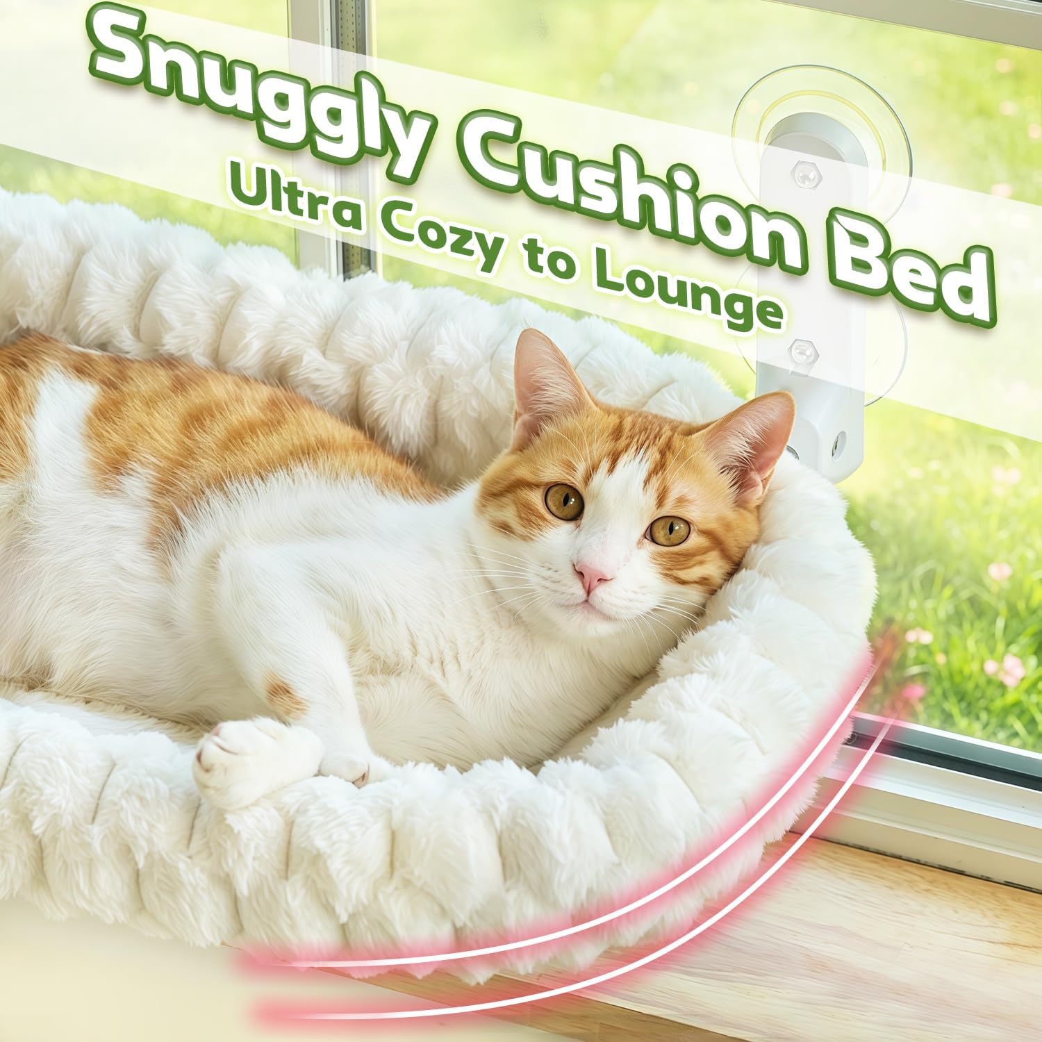 Detalle de AMOSIJOY CWP-L-WHITE-STRIPE Foldable Cat Window Perch, Large White Cushion