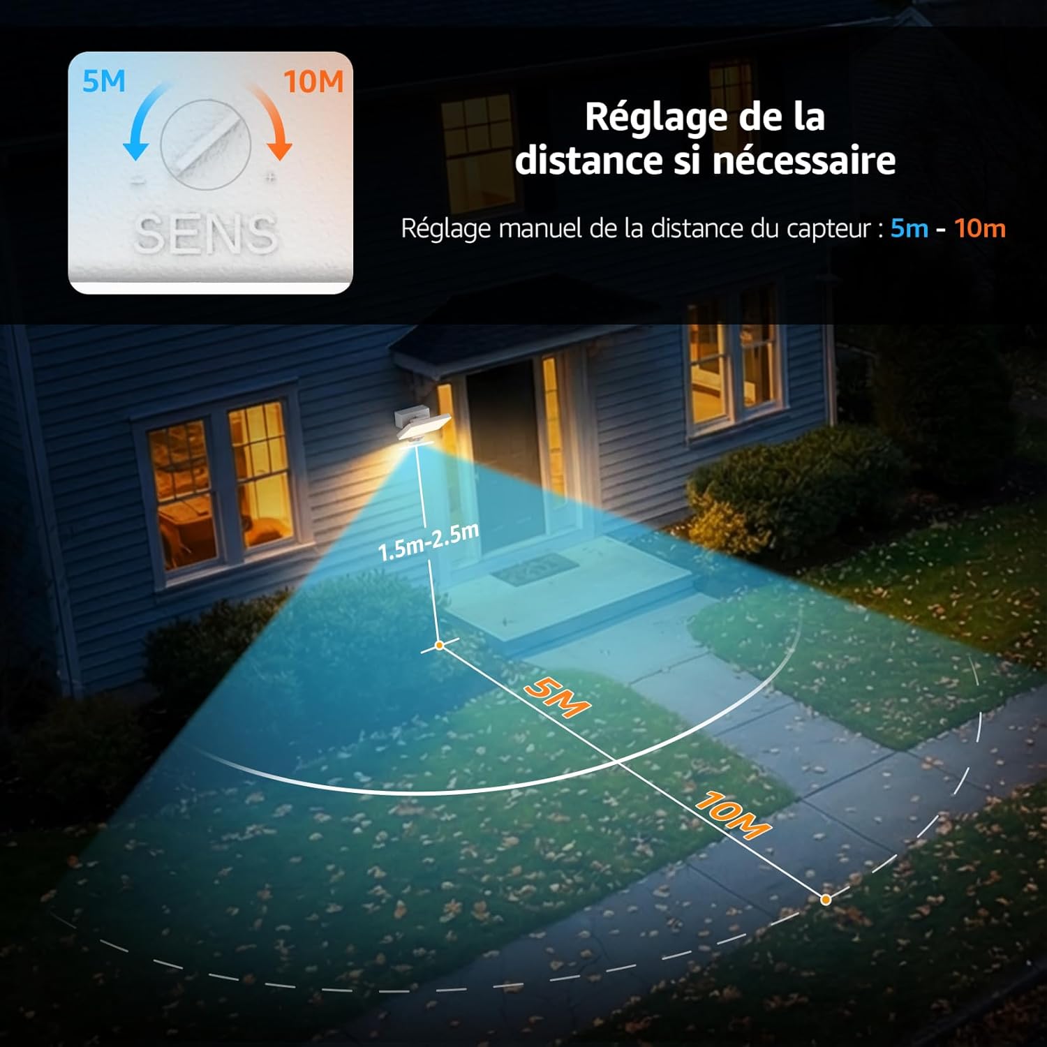 Thumbnail 2 de K-Bright 24W luminaire extérieur avec détecteur de mouvement, 3000K, IP65, angle d’éclairage réglable (blanc)