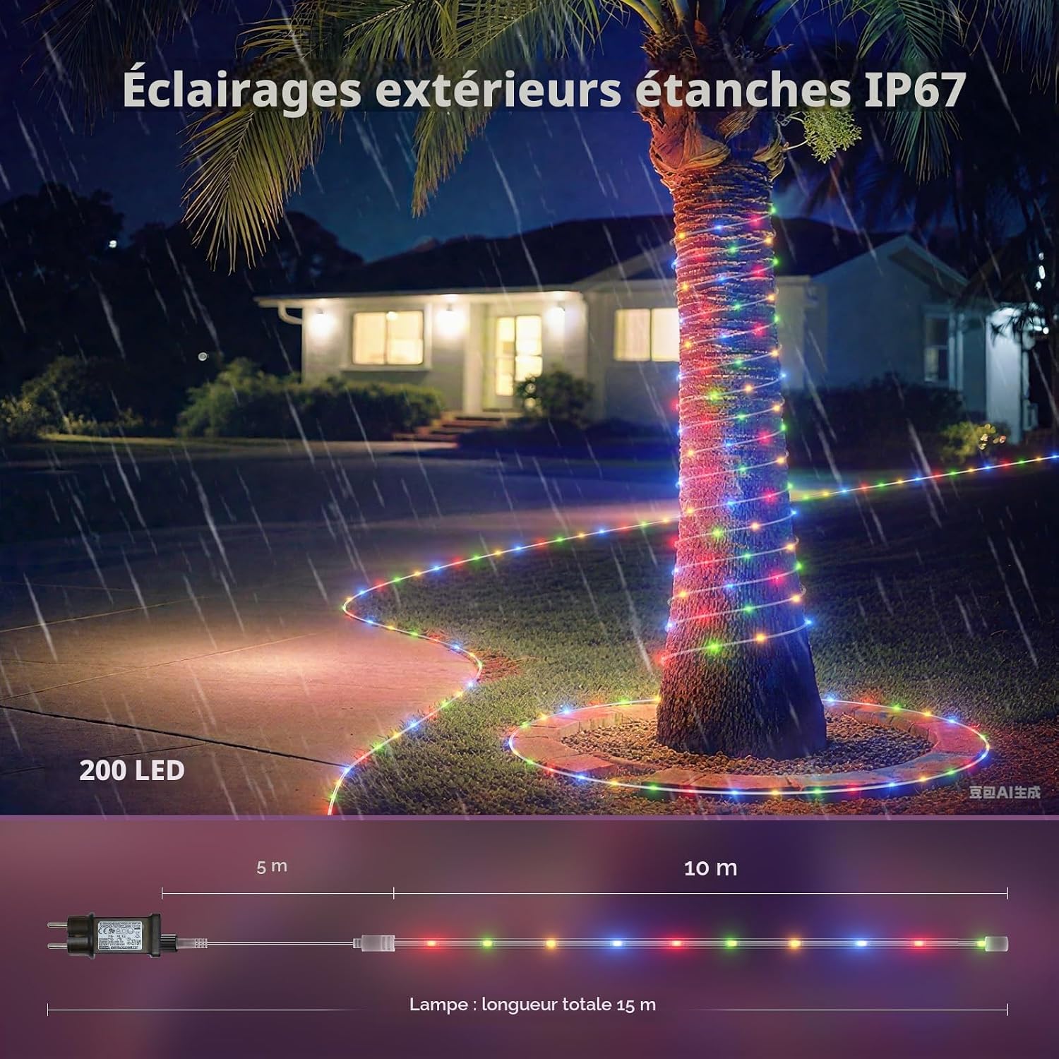 Detalle de JVURICE DJDC252 led-lichtslang voor buiten, IP67, 8 lichtmodi en dimbaar