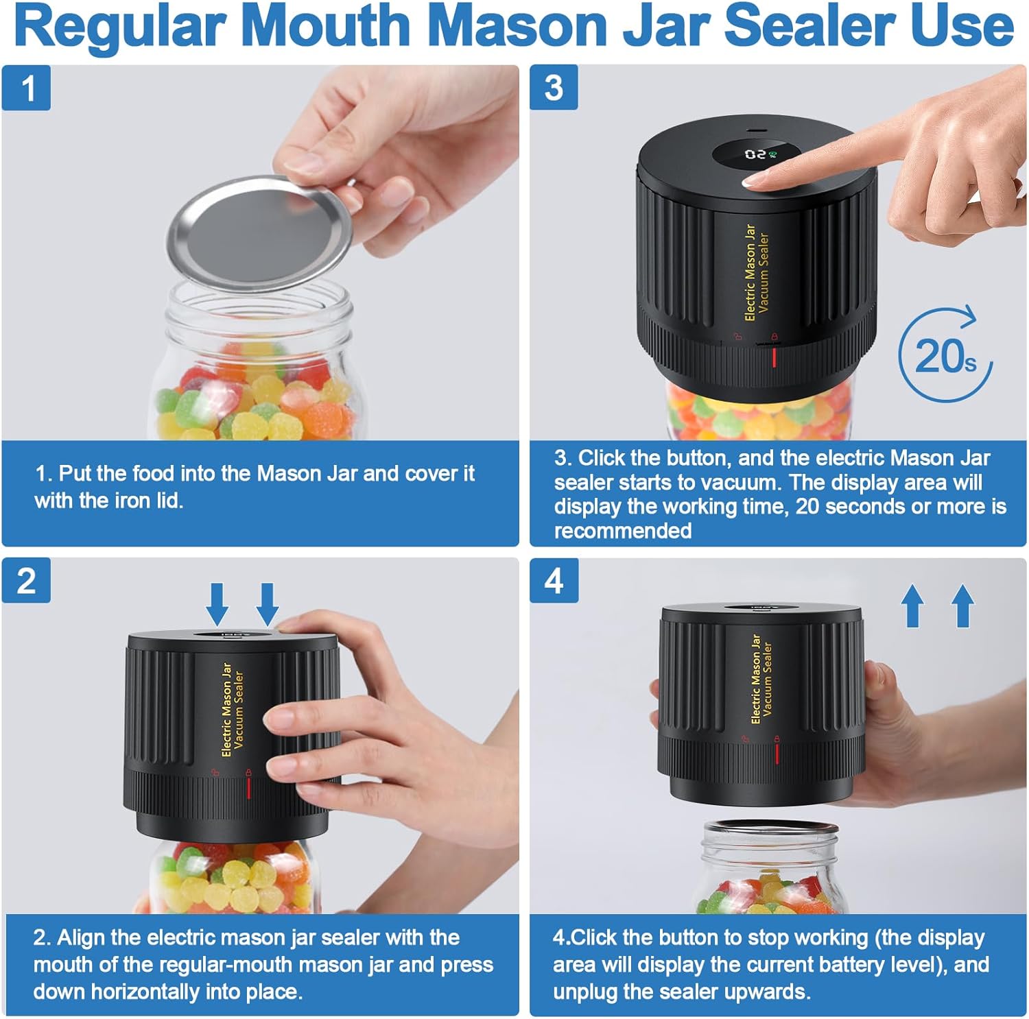 Detalle 1 de LOVE MOMENT Electric Vacuum Sealer Kit for Wide & Regular Mouth Mason Jars