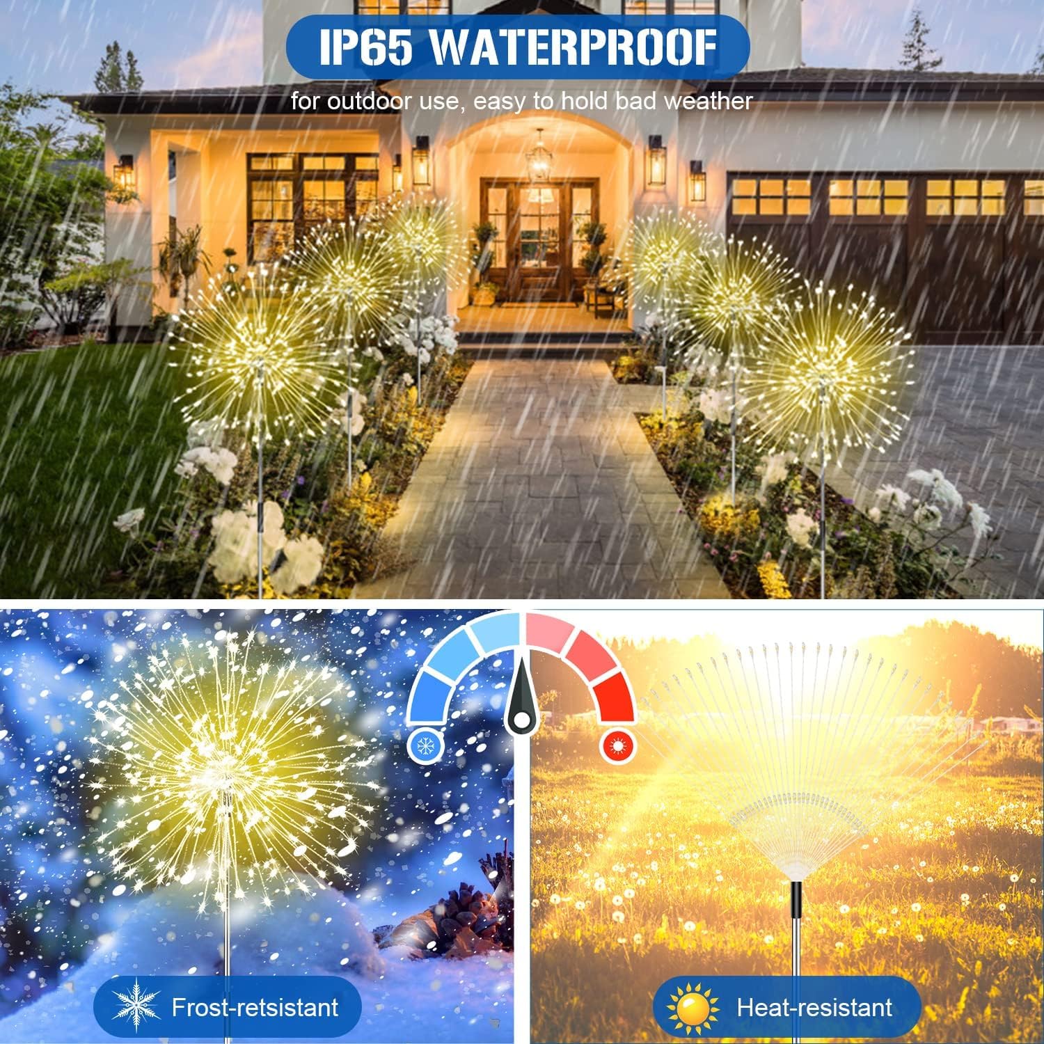 Detalle 2 de Solar Feuerwerk Gartenlichter mit 120 LED (4er-Set) – Solarstecker für Terrasse, Wege & Rasen