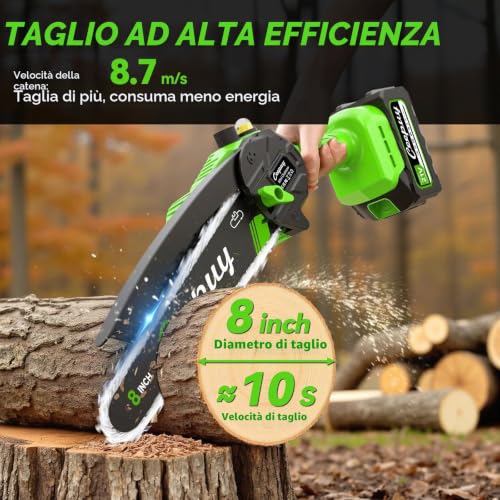 Detalle de CEEPUY 8 Pollici Mini Motosega a Batteria 880W con 2x4000mAh – Potatura efficace e sicura