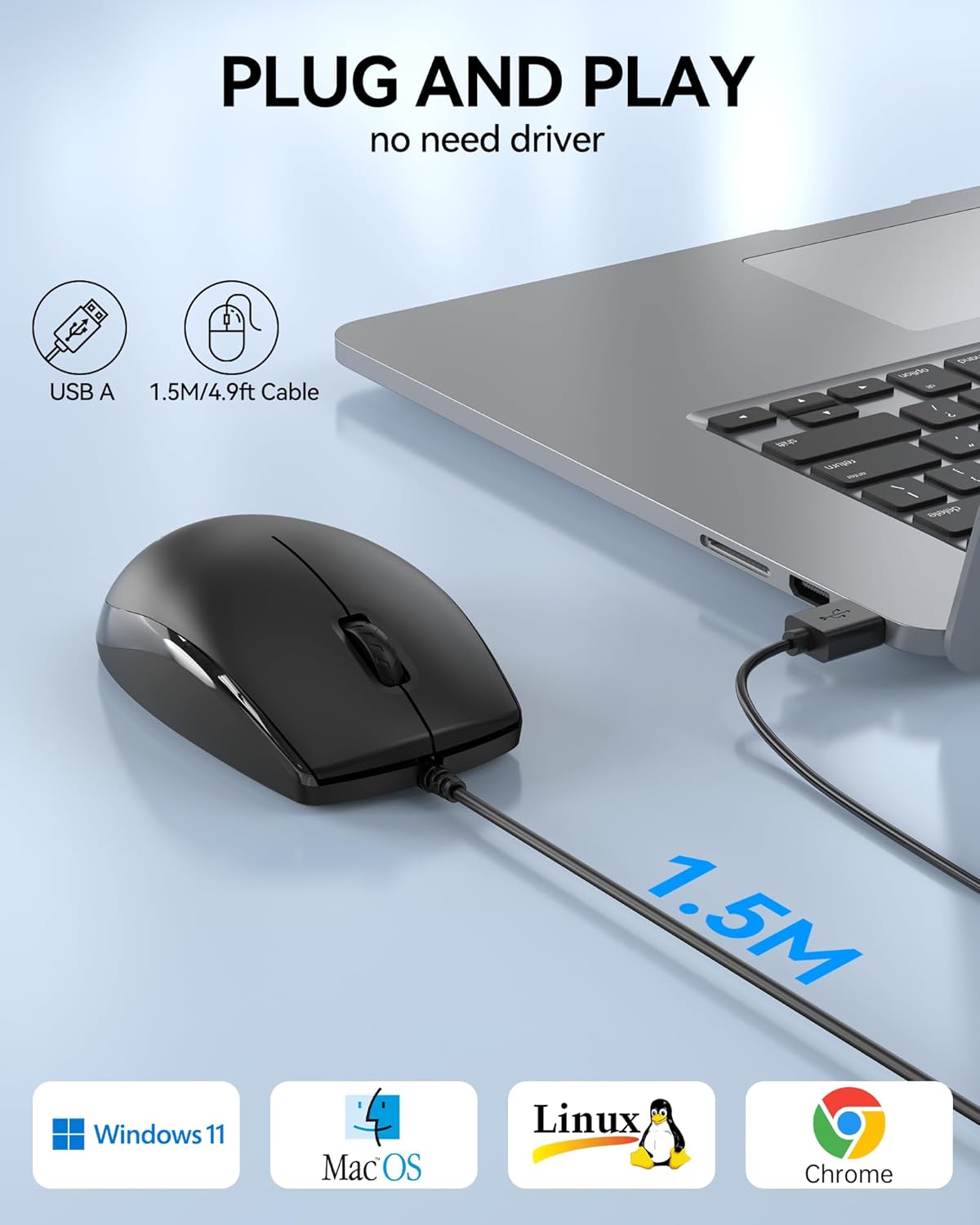 Thumbnail 1 de TECKNET Wired Mouse: Ambidextrous, Quiet, Plug & Play USB Office Mouse