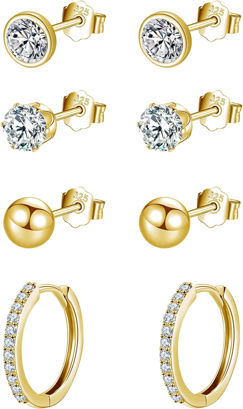 Thumbnail 6 de wynn's 925 Sterling Silver Stud and Hoop Earrings Set (4 Pairs) – 4mm Studs + 12mm Hoops