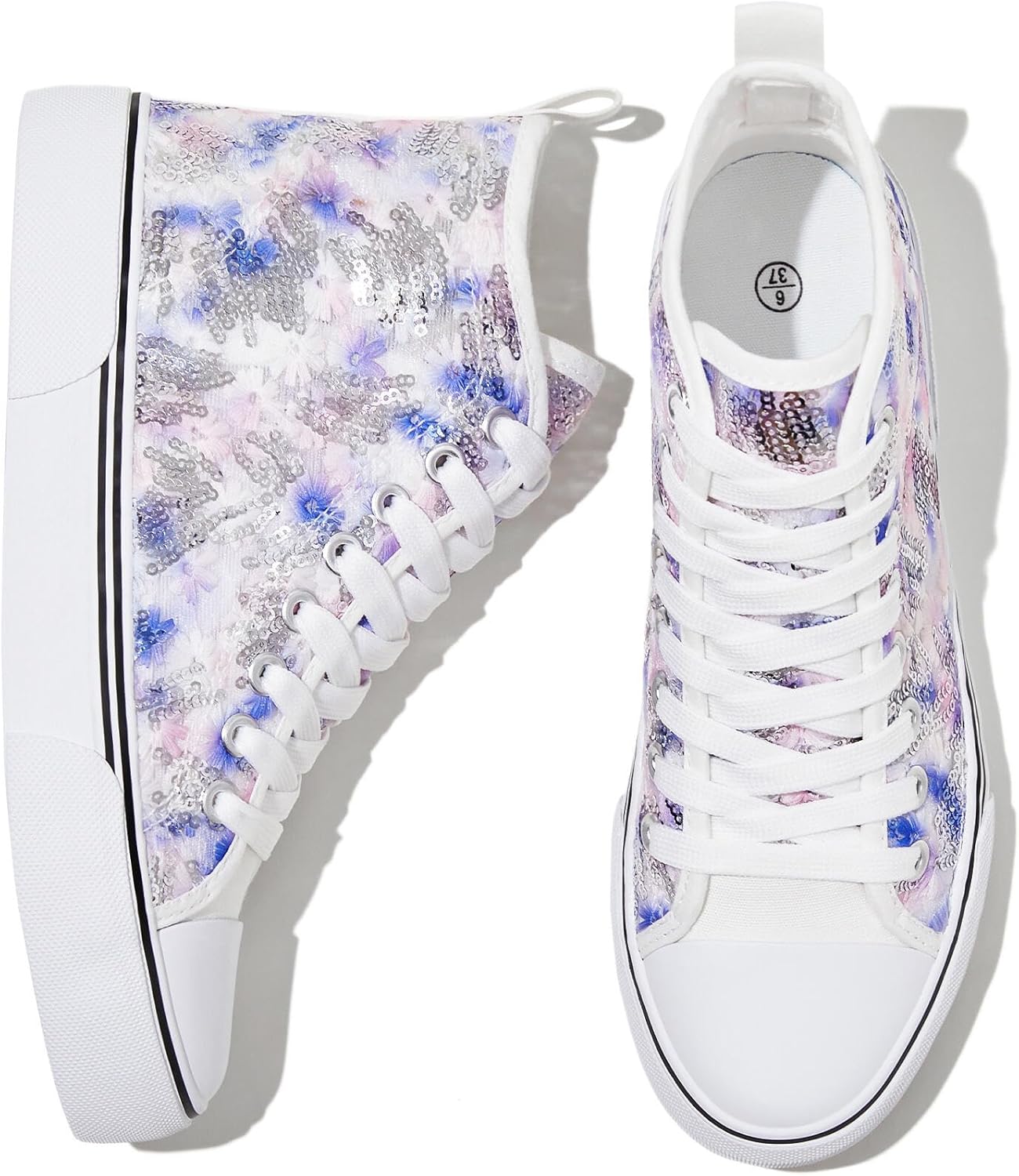 Thumbnail 6 de kufeiti Women’s High Top Canvas Sneakers (White/Black) Lace-Up Casual Walking Shoes