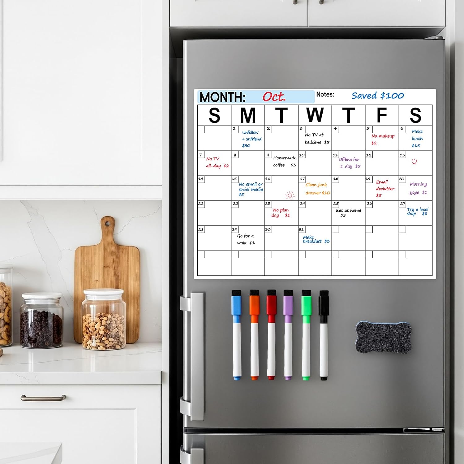 Thumbnail 5 de VITEVER 10HB-CAAR1 Magnetic Monthly Calendar Whiteboard, 14 x 11 in, 6 Markers