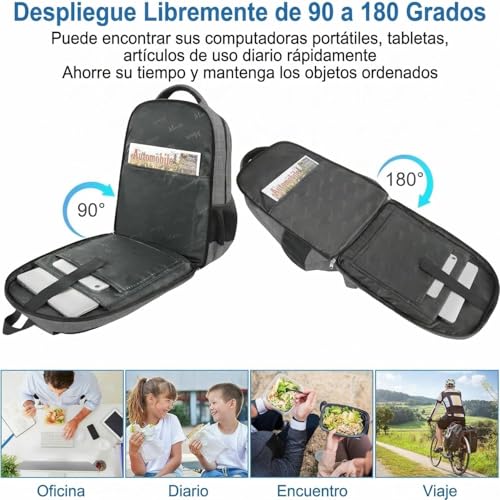 Detalle de MATEIN Mochila portátil 17 pulgadas impermeable con compartimento térmico y puerto USB (gris)