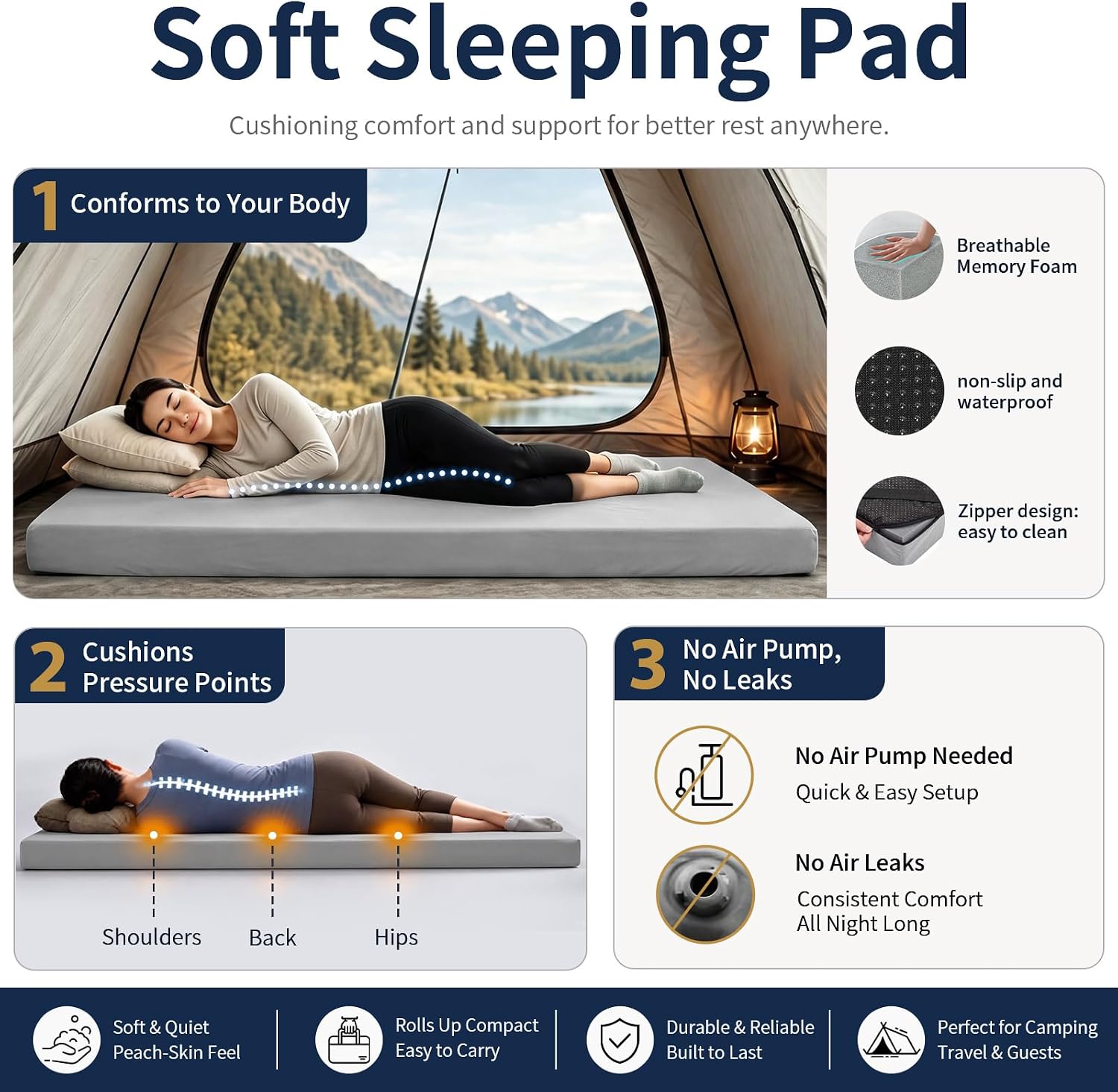 Detalle de CYMULA Camping Mattress Pad Memory Foam
