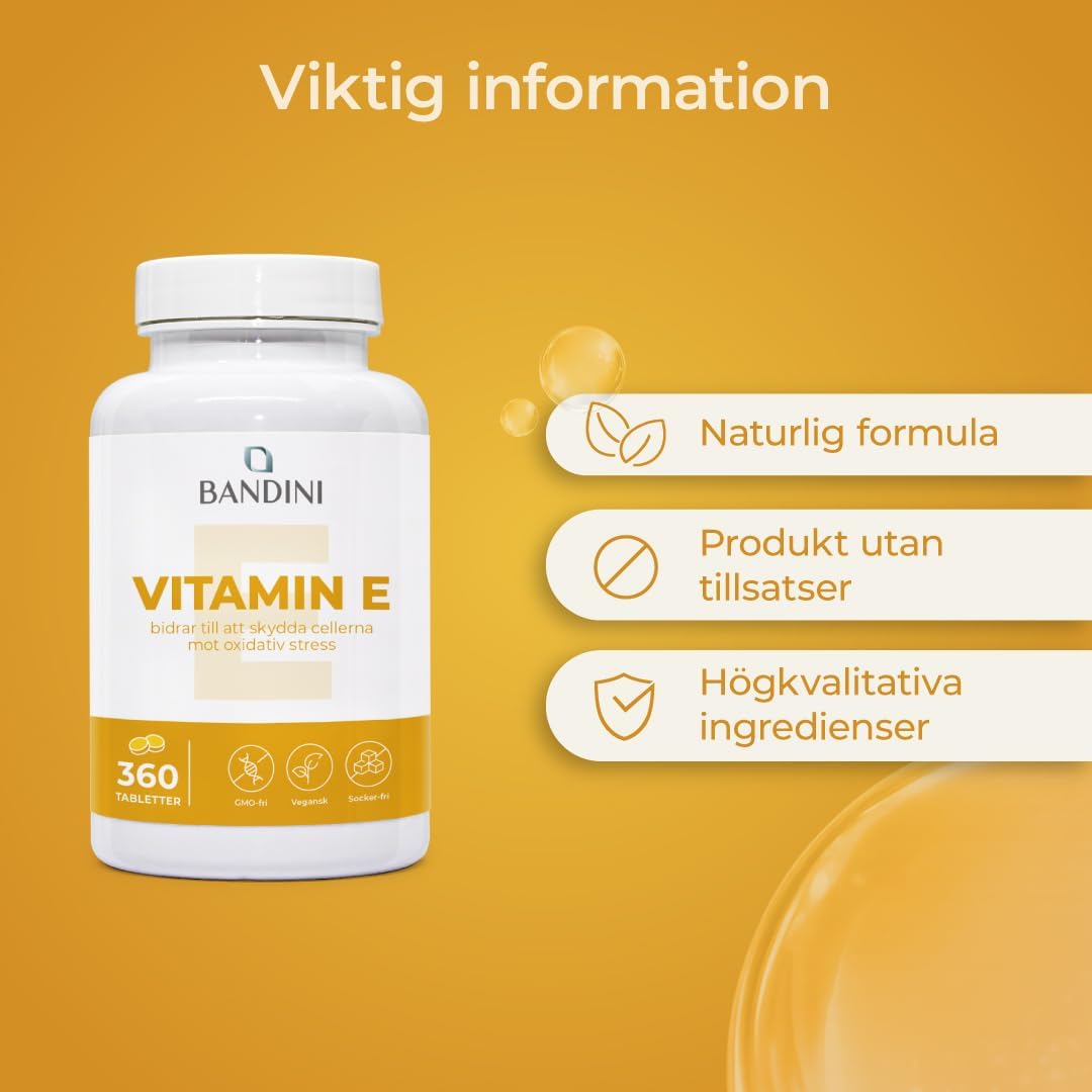 Thumbnail 5 de BANDINI Vitamin E, 360 tabletter med 60 mg per tablett, veganskt kosttillskott