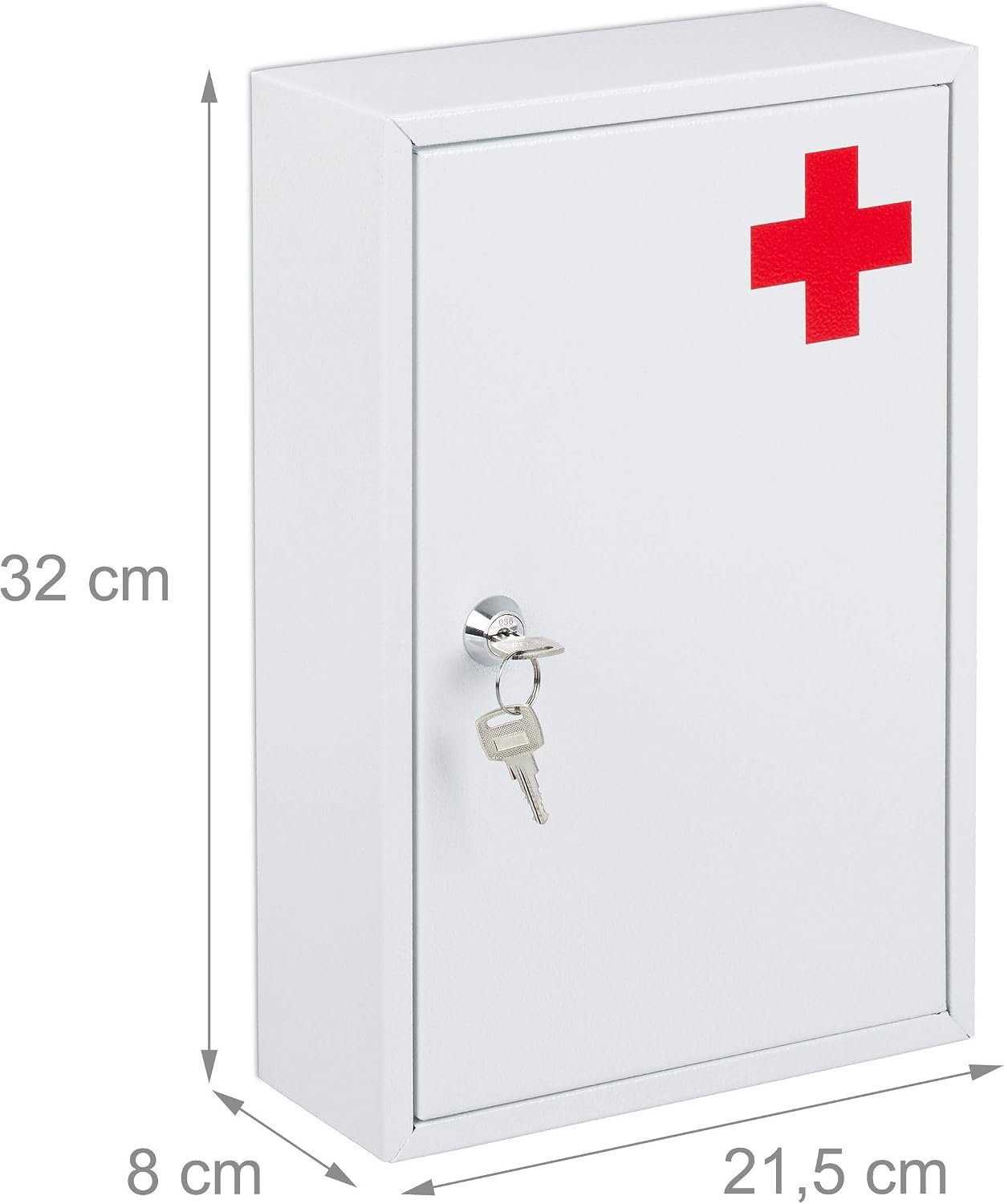 Detalle de Relaxdays 10030698 Lockable Metal Medicine Cabinet, 2 Compartments, White/Red