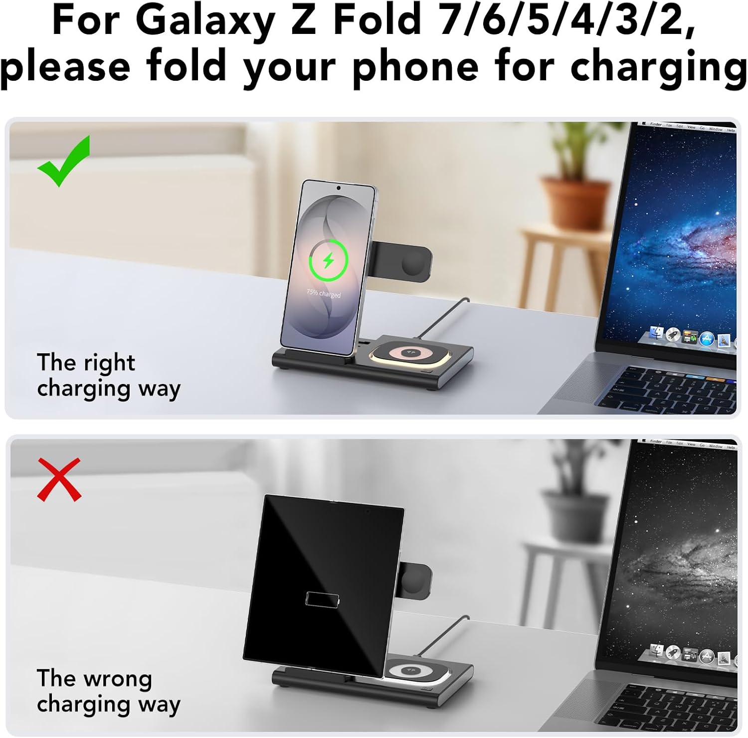 Detalle de Samsung Wireless Charging Station 3-in-1: Foldable 3-in-1 with Nightlight (S26/S25/S24/S23/S22, Watch, Buds)