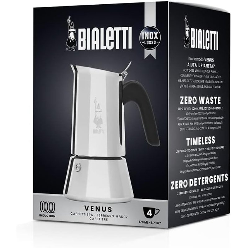 Detalle 2 de Bialetti Venus Cafetera Italiana 4 Tazas Plato de Acero Inoxidable 18/10