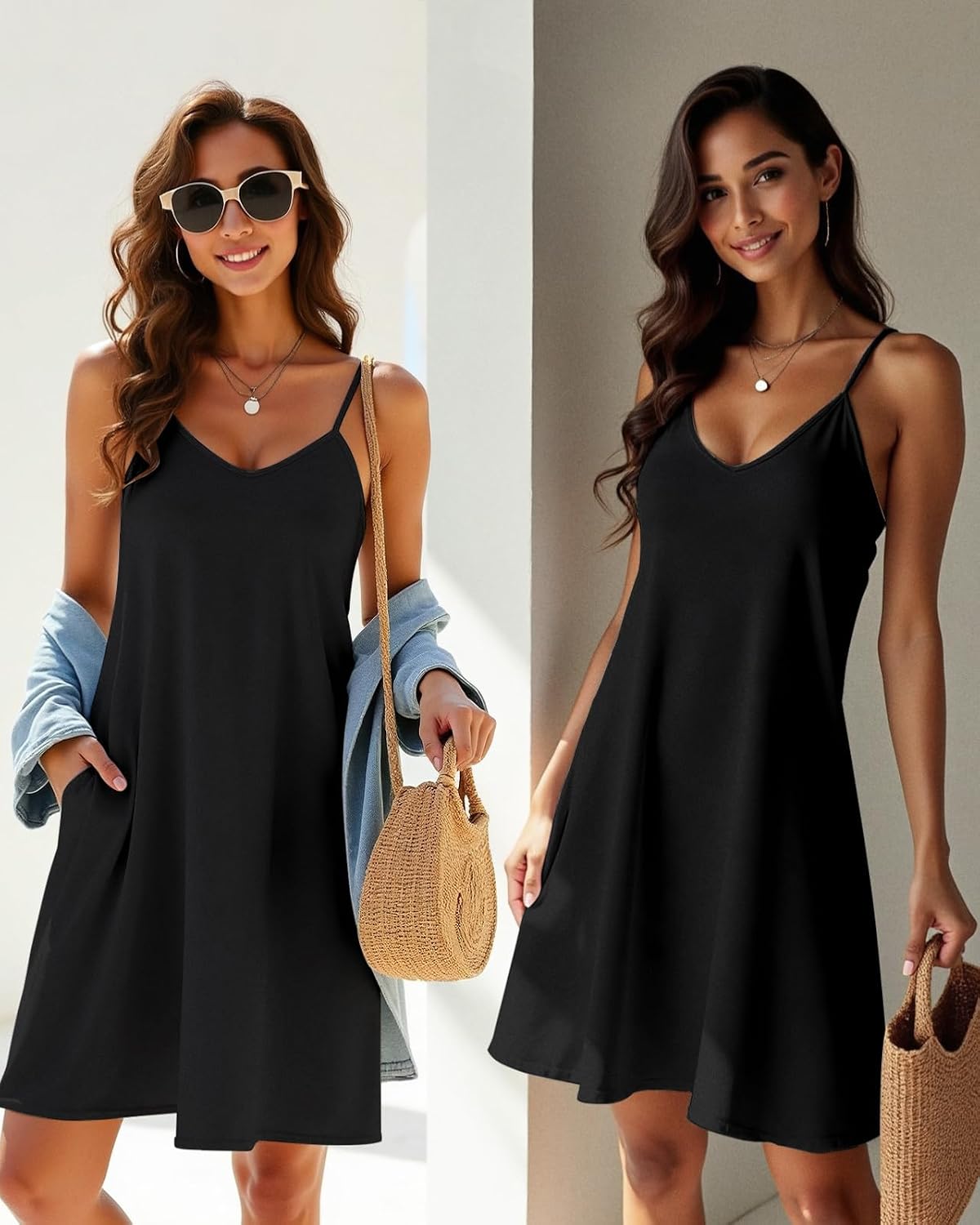Thumbnail 1 de RIROW Women’s Spaghetti-Strap Midi Dress, Lightweight Stretch Knit, Loose A-Line