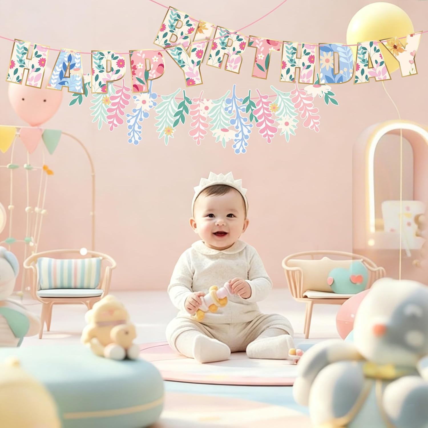Thumbnail 6 de EASY JOY Wildflower Birthday Banner Set (3 Pcs) – Pre-Strung Floral Garlands