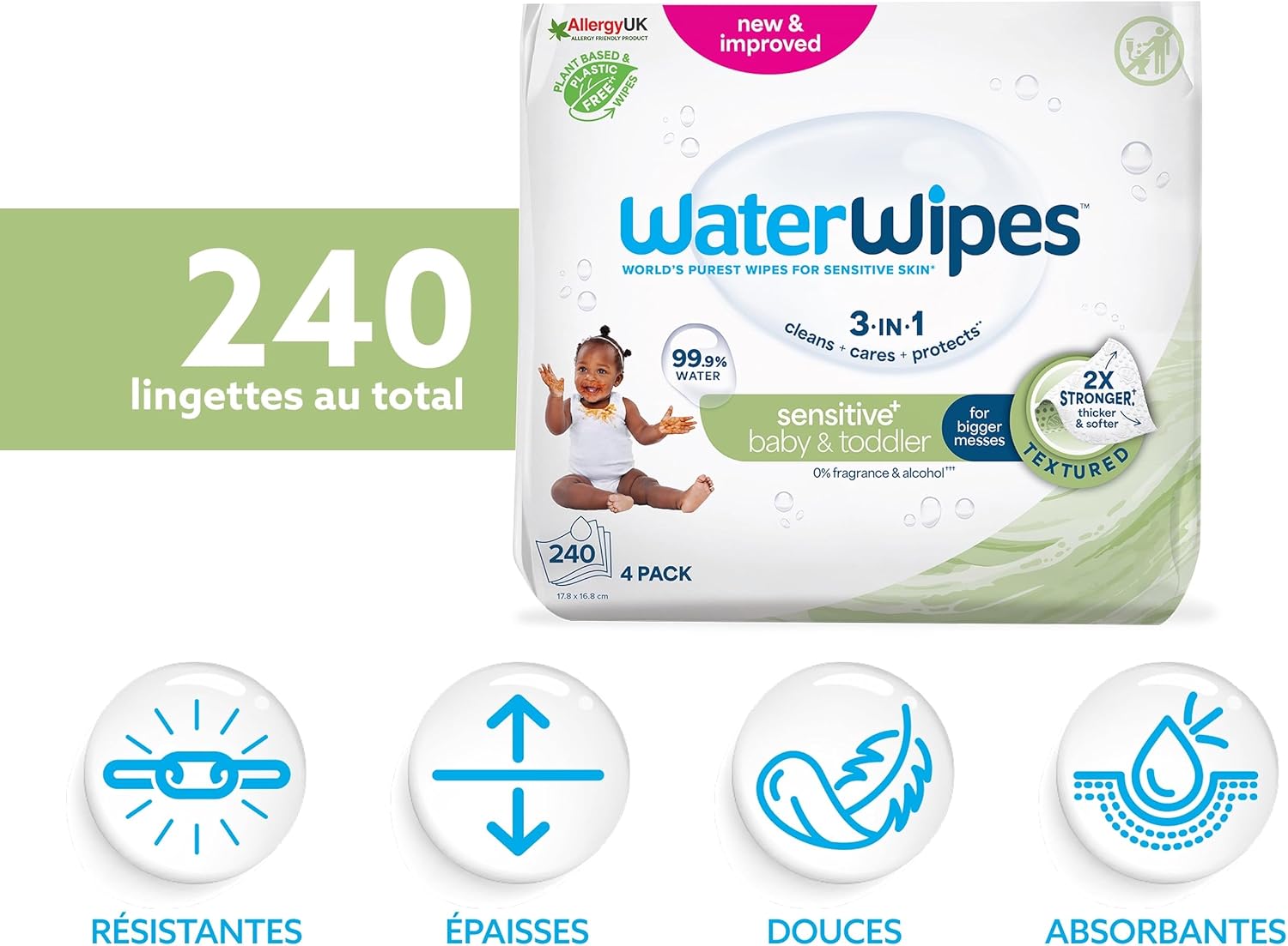 Detalle 2 de WaterWipes Sensitive+ 240 lingettes bébé 🧻