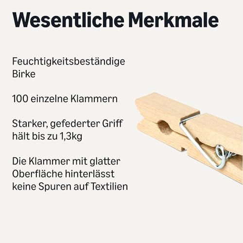 Thumbnail 1 de Amazon Basics Wäscheklammern aus Holz mit Feder – 100 Stück
