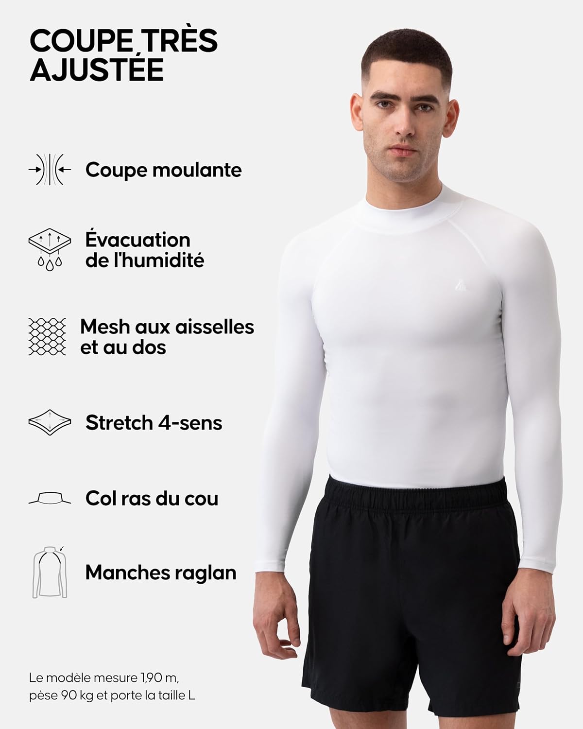 Thumbnail 1 de DANISH ENDURANCE Lot de 2 T-shirts de compression à manches longues pour homme (séchage rapide, maille respirante)