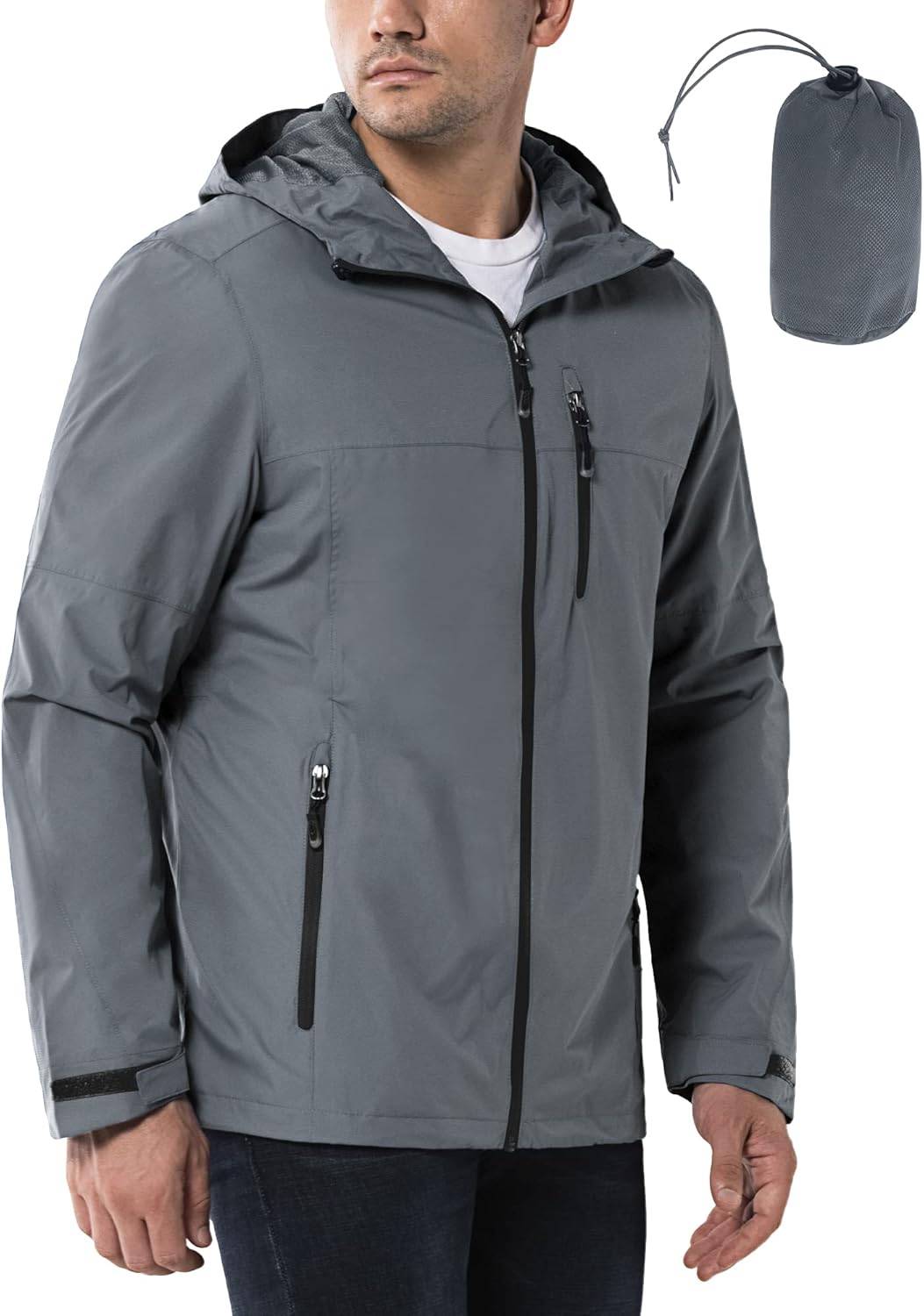 Detalle de 33,000ft Men's Outdoor Waterproof Jacket – Packable, Lightweight Raincoat for Cycling, Camping and More