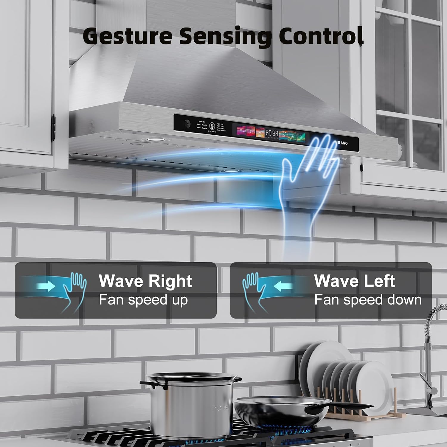 Detalle 2 de BRANO TW03S-30 30-Inch Wall-Mount Range Hood, 900 CFM, Smart Controls