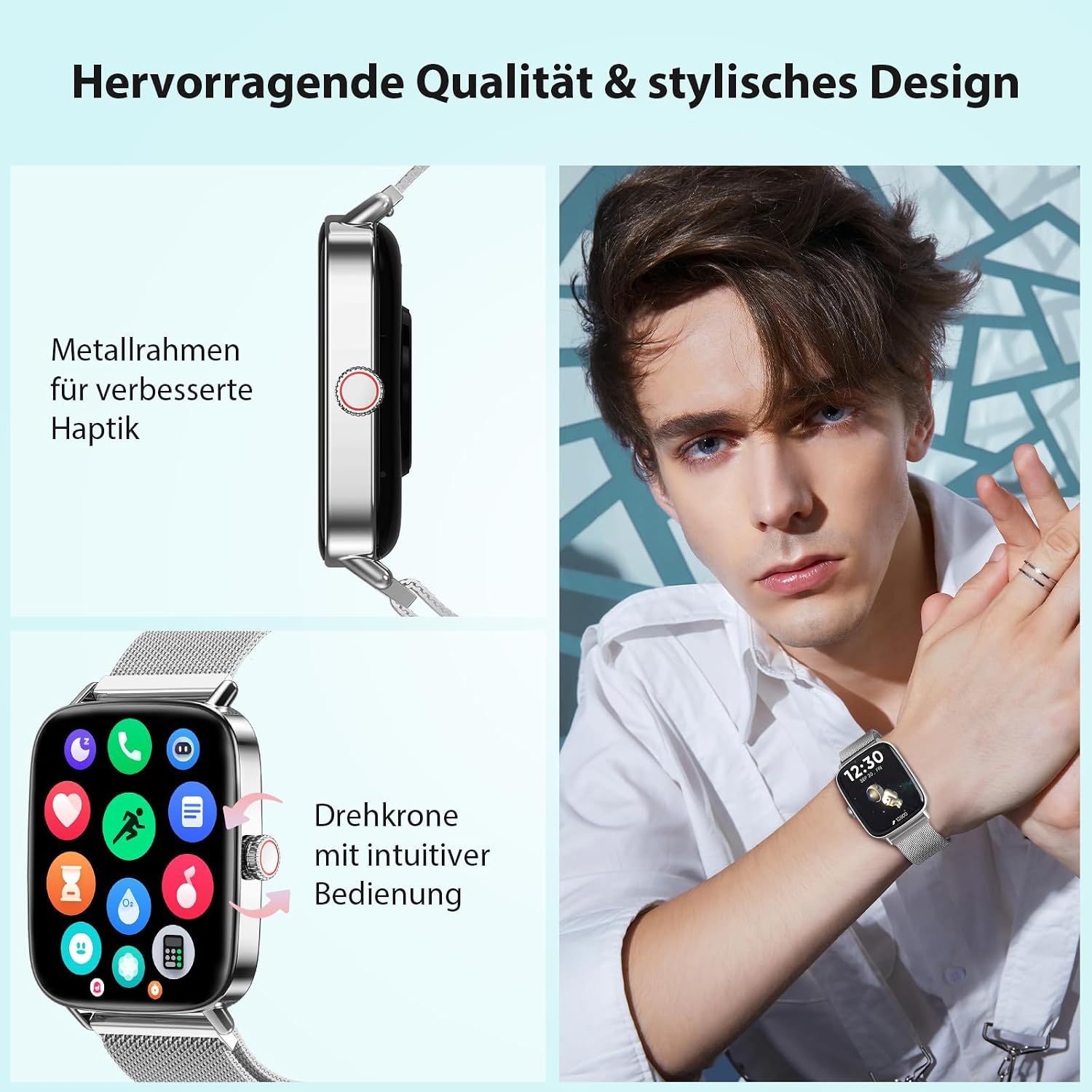 Detalle 2 de Yoever Smartwatch Damen/Herren mit Telefonfunktion – 1,85" Display, 110 Sportmodi, Schlafmonitor, SpO2, IP68, Bluetooth 5.3