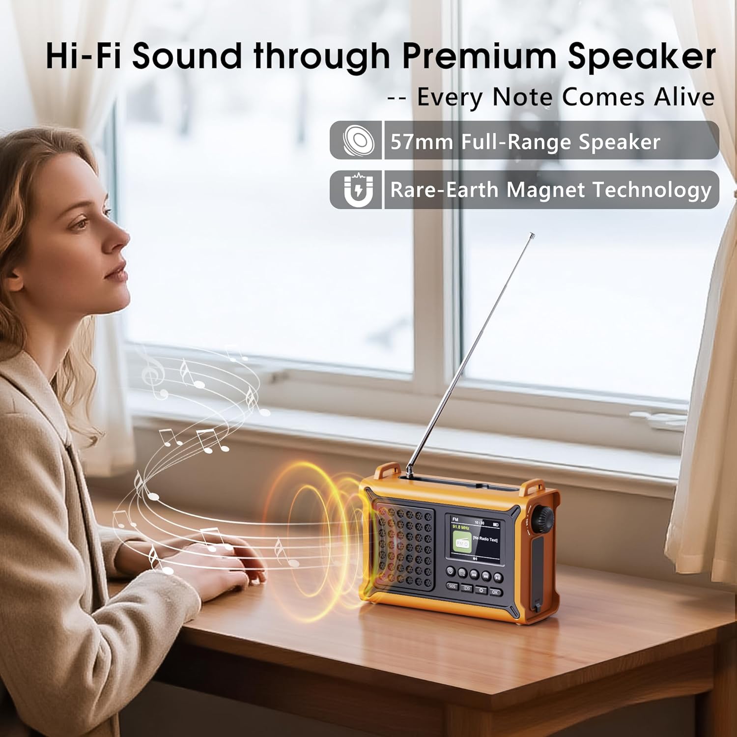 Detalle de Dab/Dab+ Radio d’urgence Portable avec énergie solaire et Bluetooth 5.0 — 12000 mAh