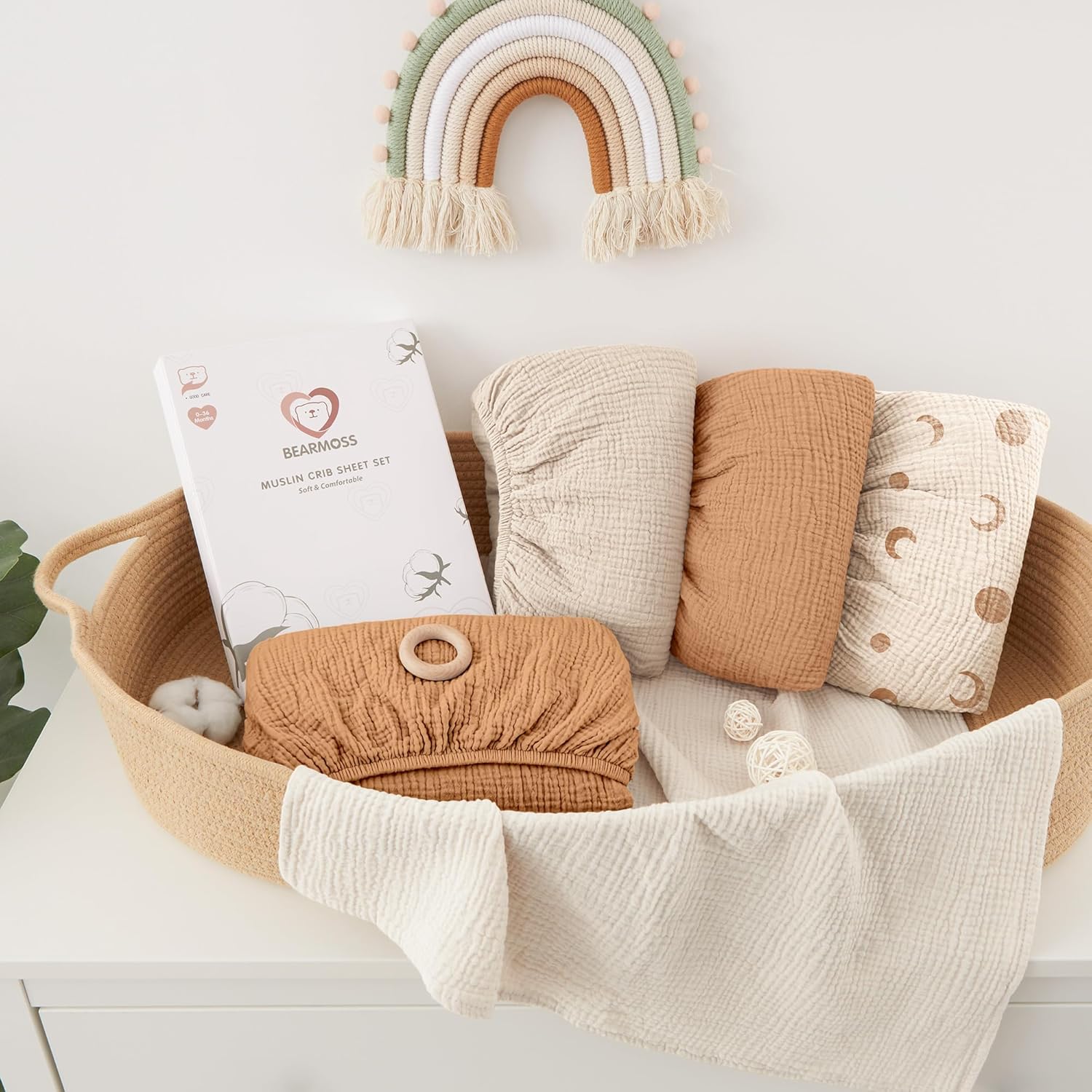 Detalle de Bearmoss 2er Set Musselin-Bettlaken 60x120 cm – atmungsaktive Baumwolle, 2er Pack