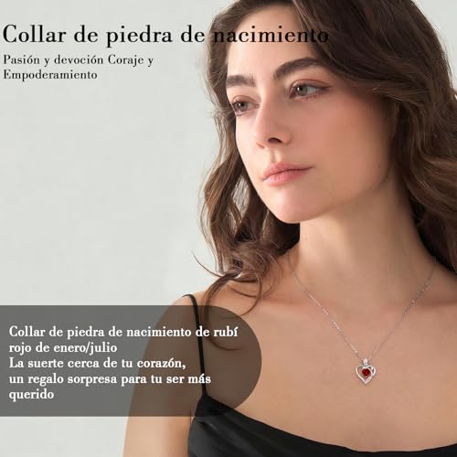 Detalle de JACUPO Collar Corazón Rosa 1,2 Quilates Zafiro de Laboratorio Azul Real en Plata 925 bañada en oro rosa