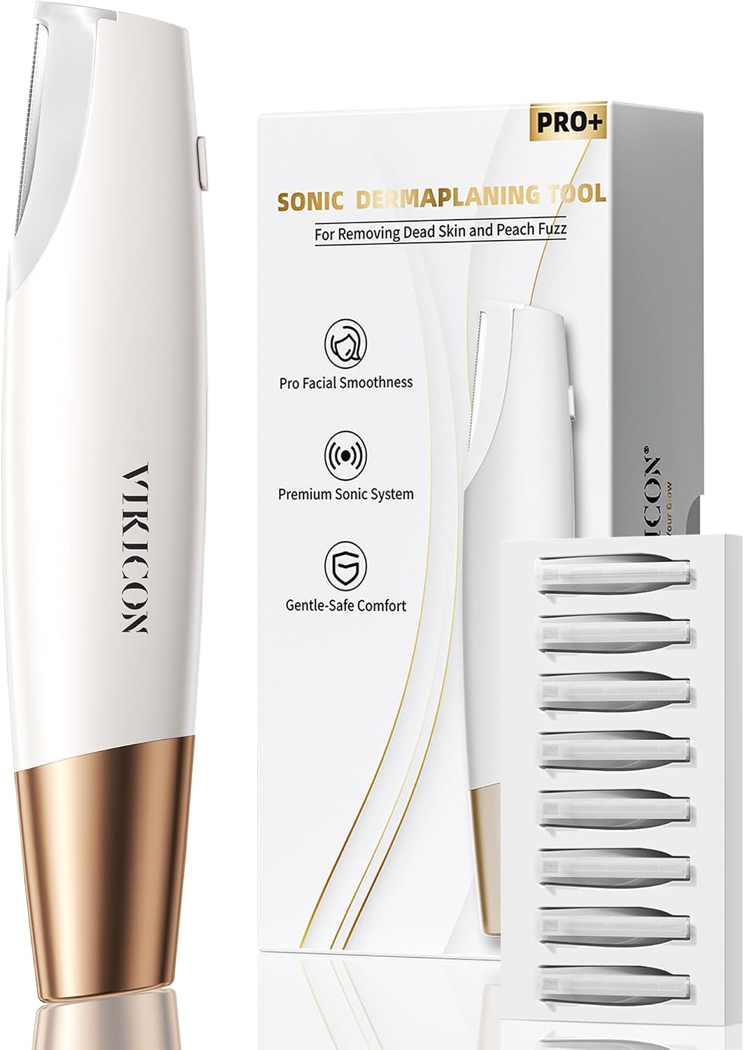 Detalle de VIKICON Groomer Sonic Dermaplaning Tool with 3 Speeds, LED Light and 8 Blades