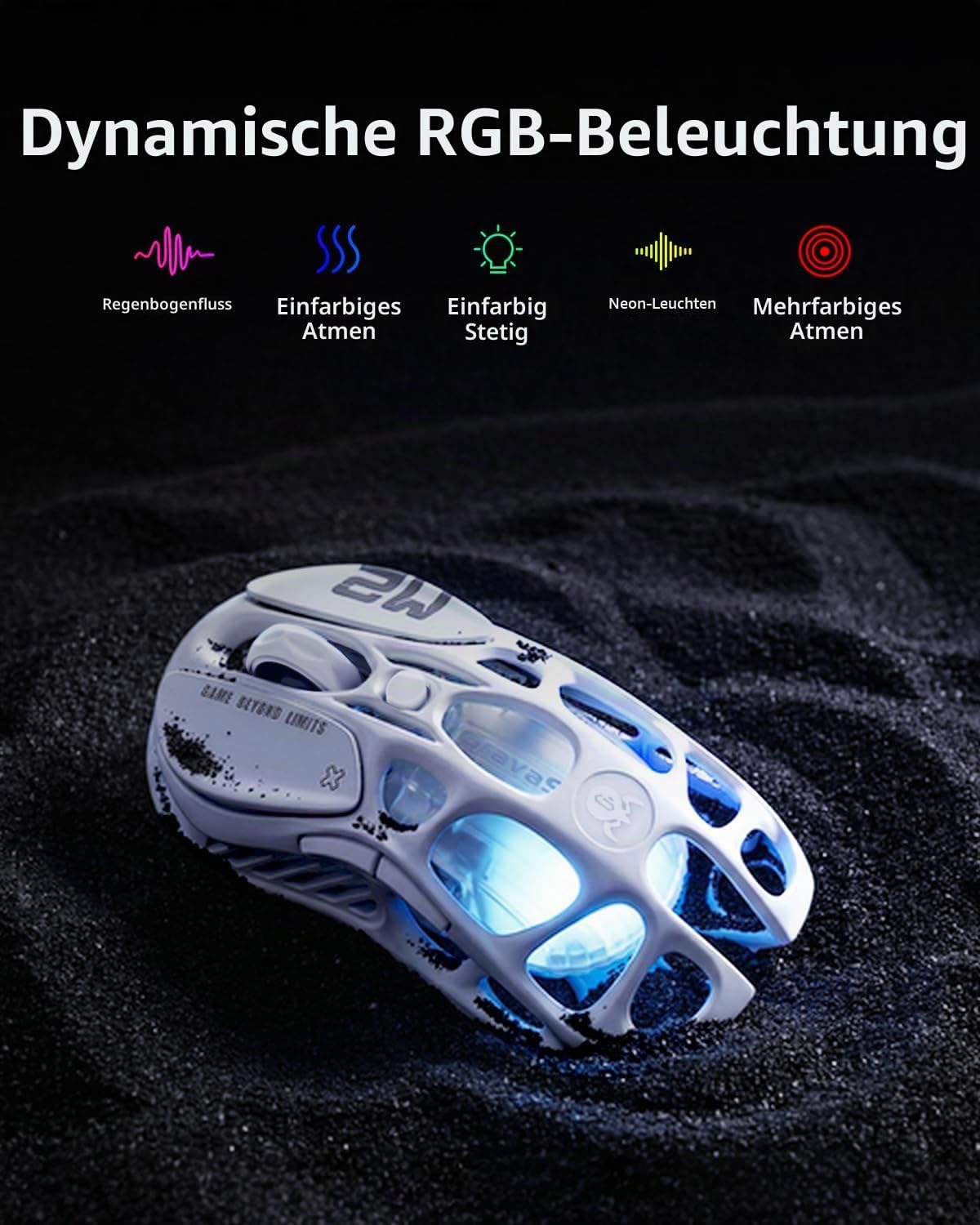 Thumbnail 2 de GravaStar Mercury M2 Gaming-Maus kabellos (2,4 GHz/Bluetooth/Kabel) mit bis zu 26.000 DPI, 79 g und PAW3395