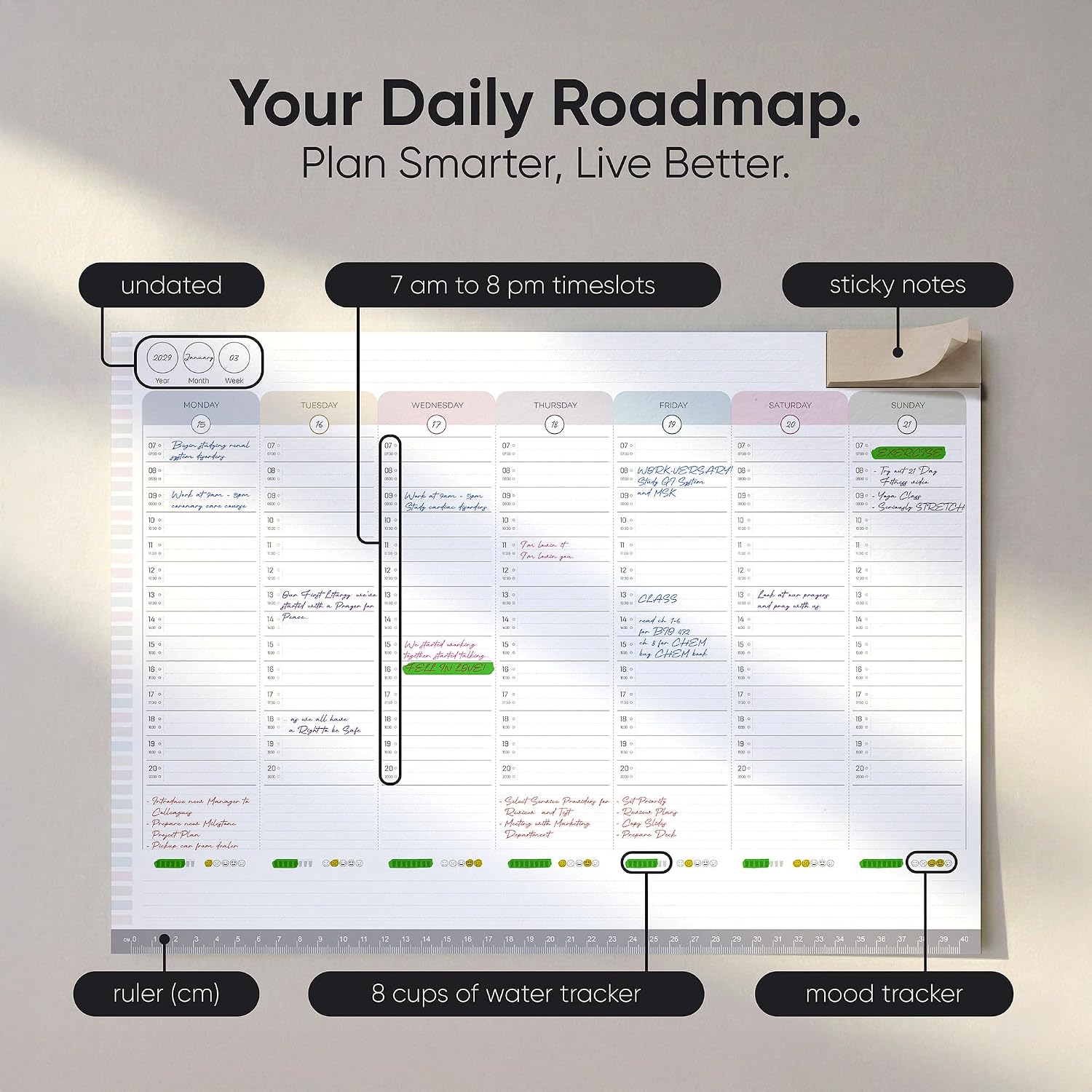 Detalle 2 de A3 Large Weekly Planner Pad – 7am to 8pm Timeslots for Precise Planning