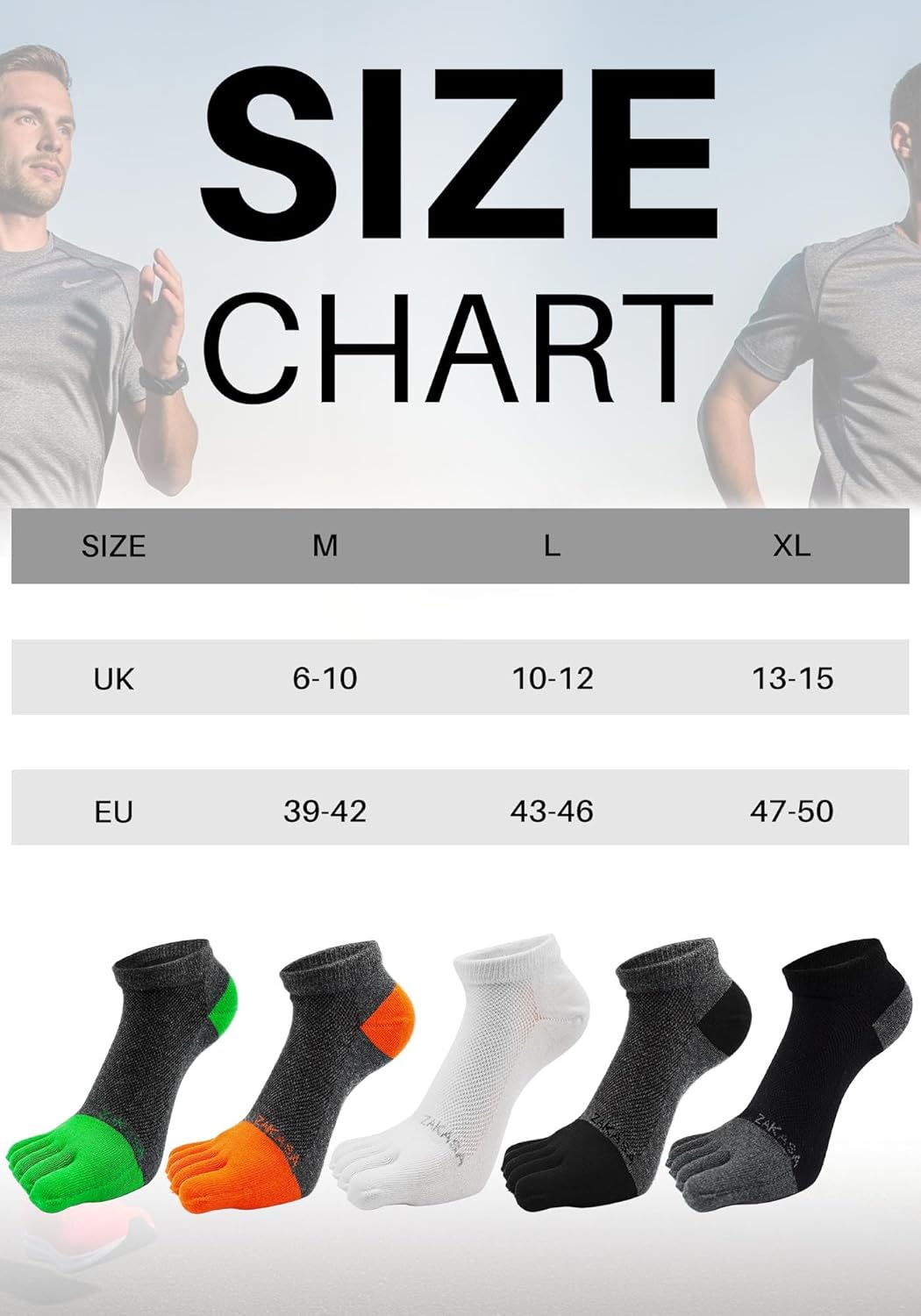 Thumbnail 6 de ZAKASA Five Toes Socks for Men – 5-finger cotton trainer socks, breathable mini crew, 5 pairs