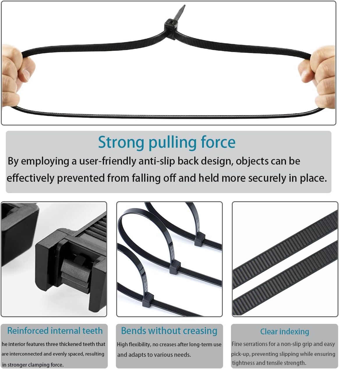 Thumbnail 4 de 50 PCS Long Heavy Duty Cable Ties (550mm x 9mm) – UV-Resistant, 80kg/70kg Tensile Strength, PA-66 Nylon