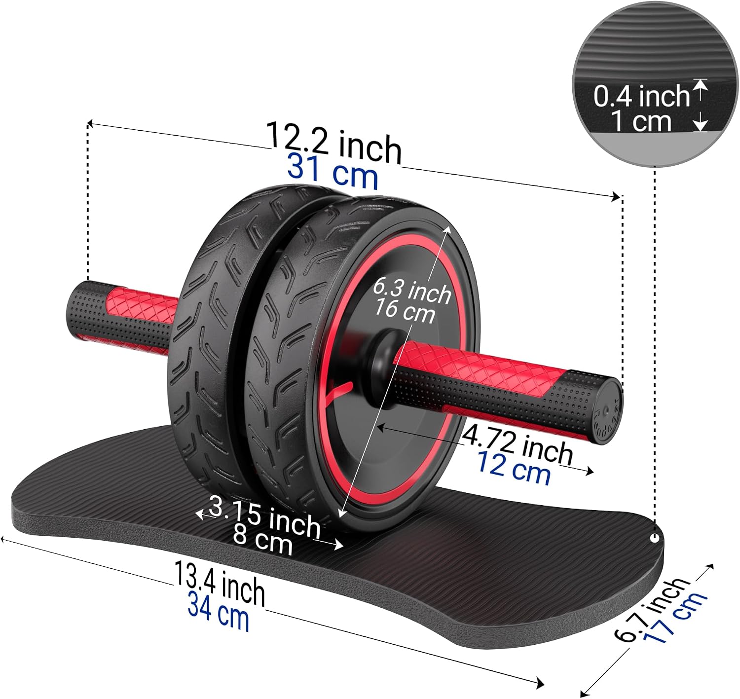 Detalle 1 de READAEER YDHW-001-B Ab Roller Wheel with Dual Rubber Wheels and Knee Pad